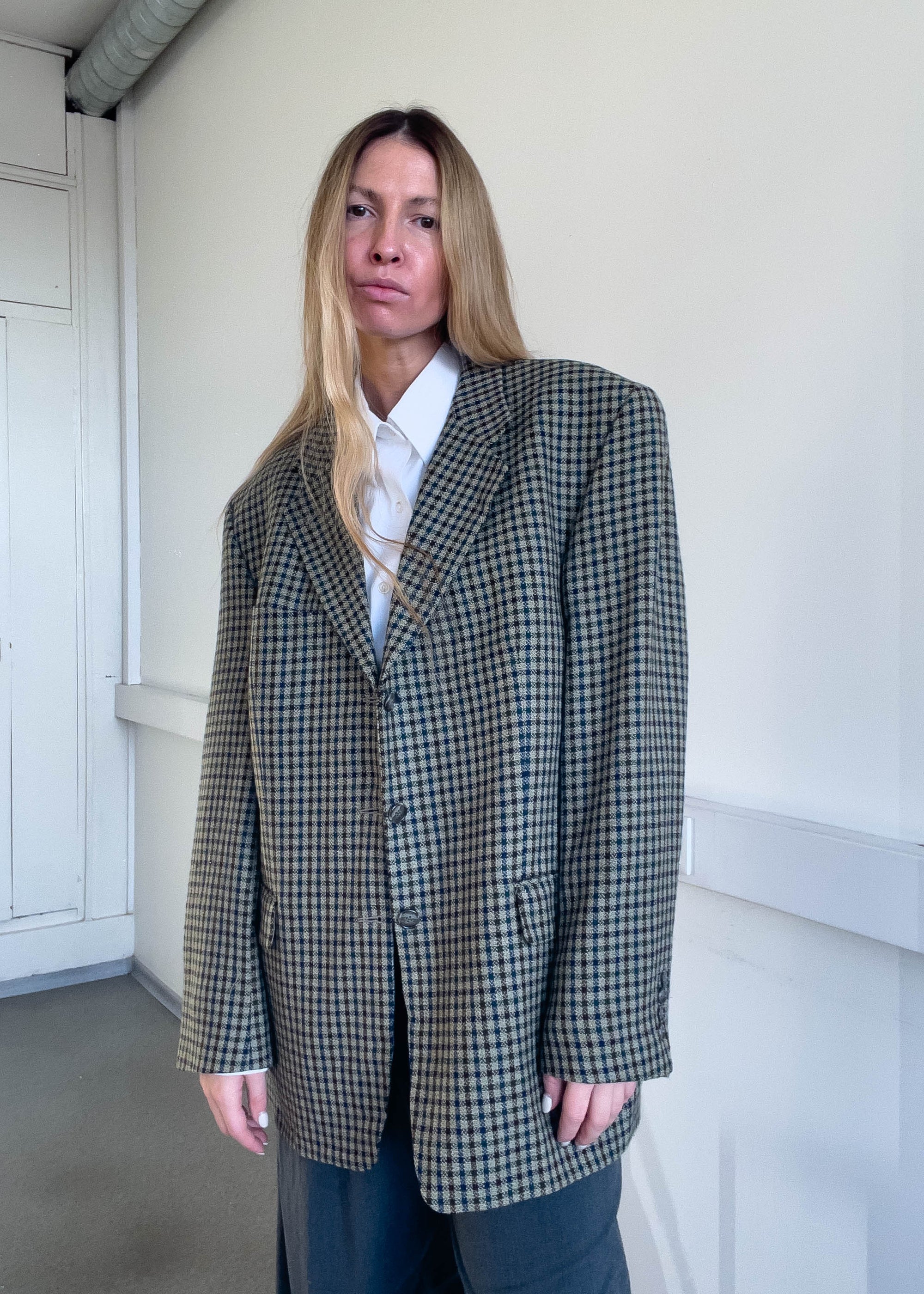 Vintage Checked Oversized WOOL & CASHMERE Blazer