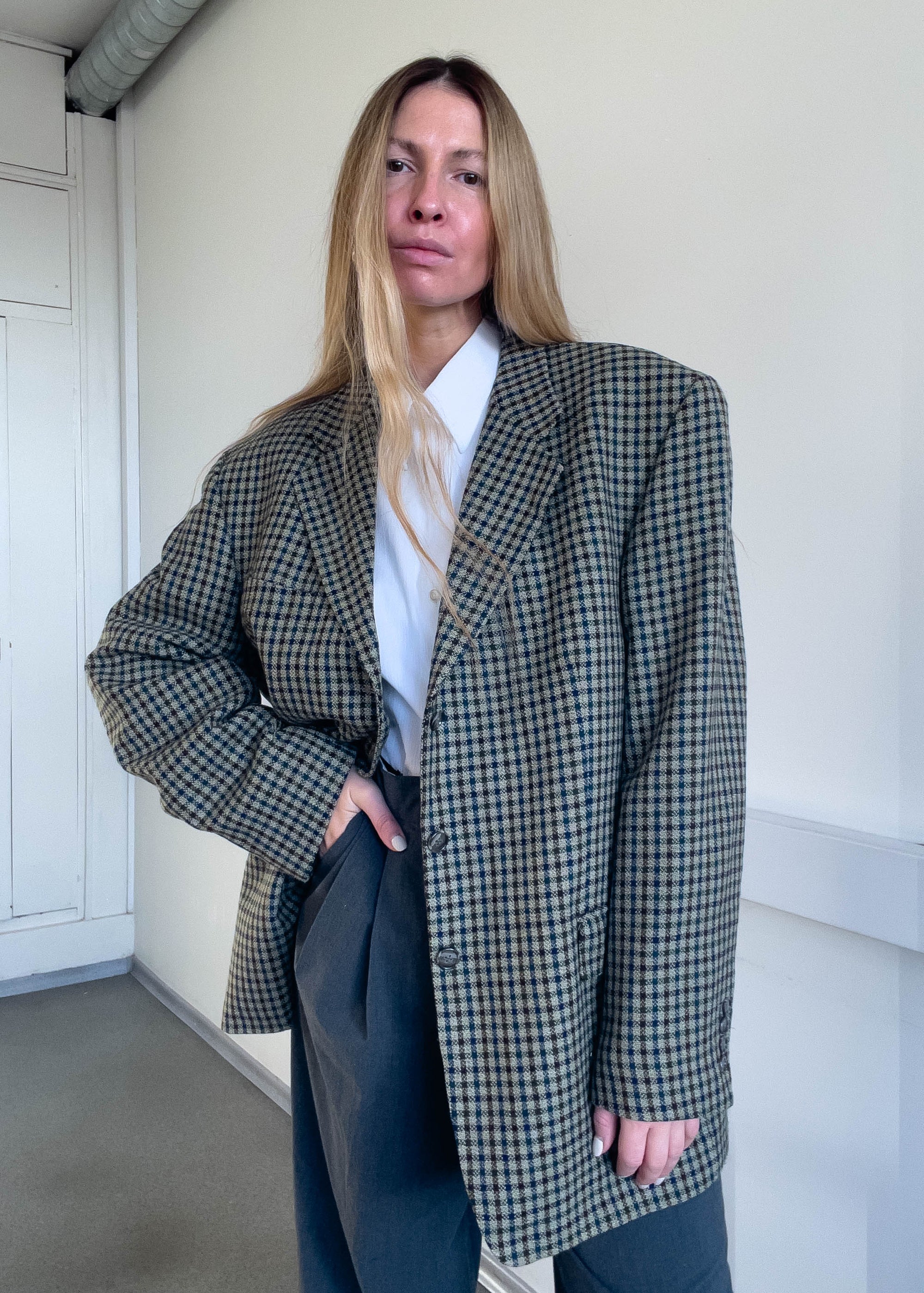 Vintage Checked Oversized WOOL & CASHMERE Blazer