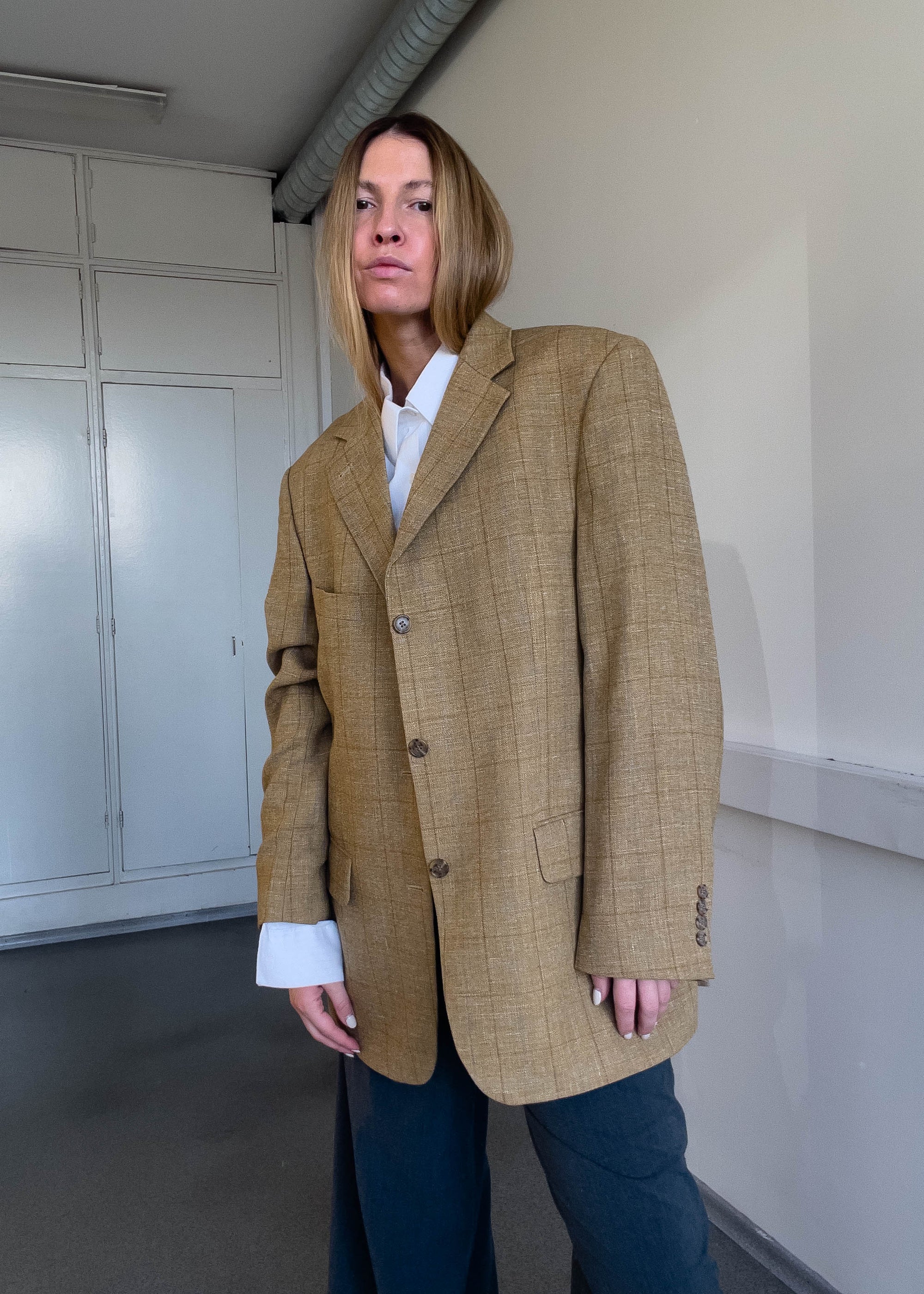 Vintage Brown Checked Oversized Blazer