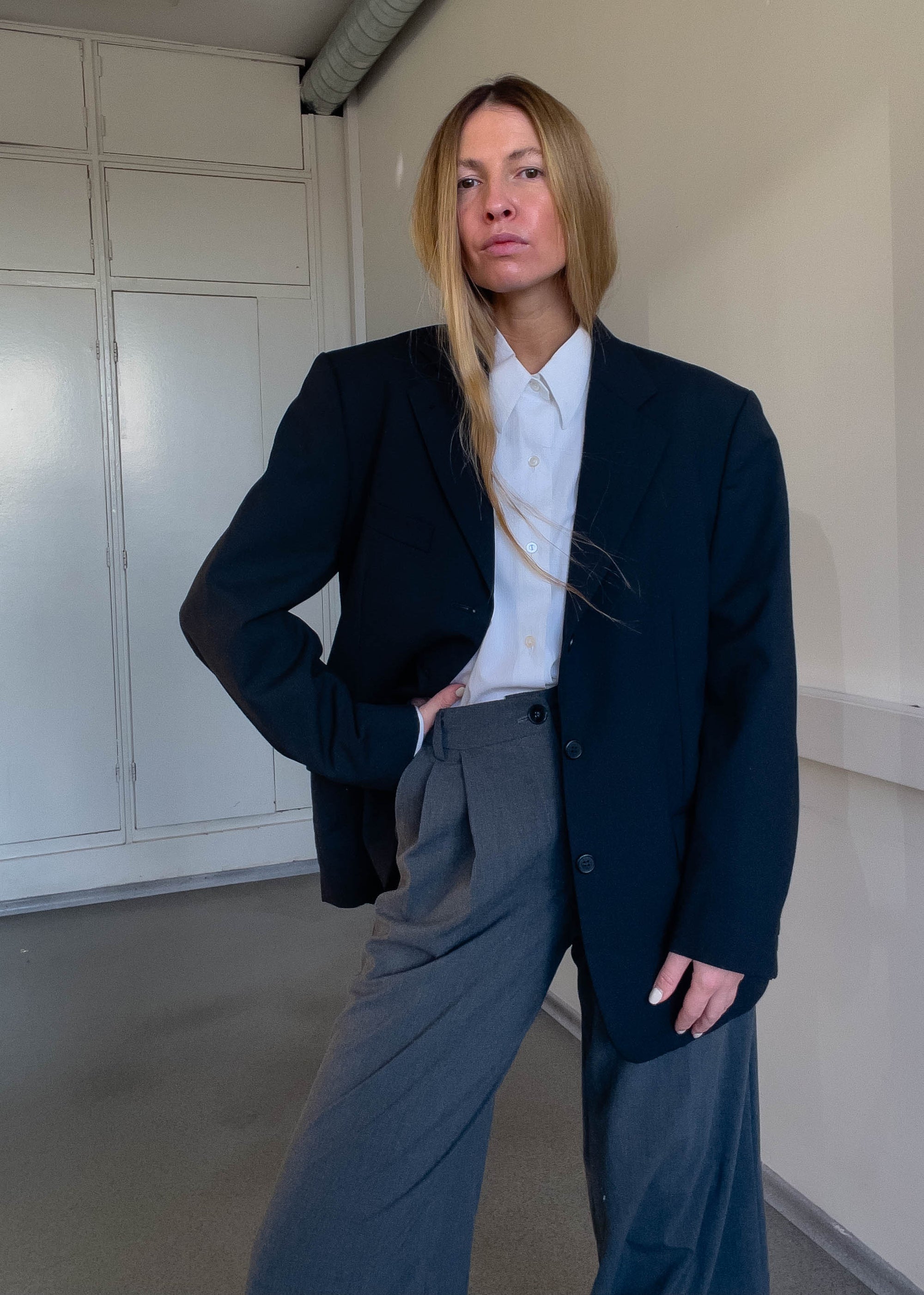 Vintage Navy Blue Oversized Blazer