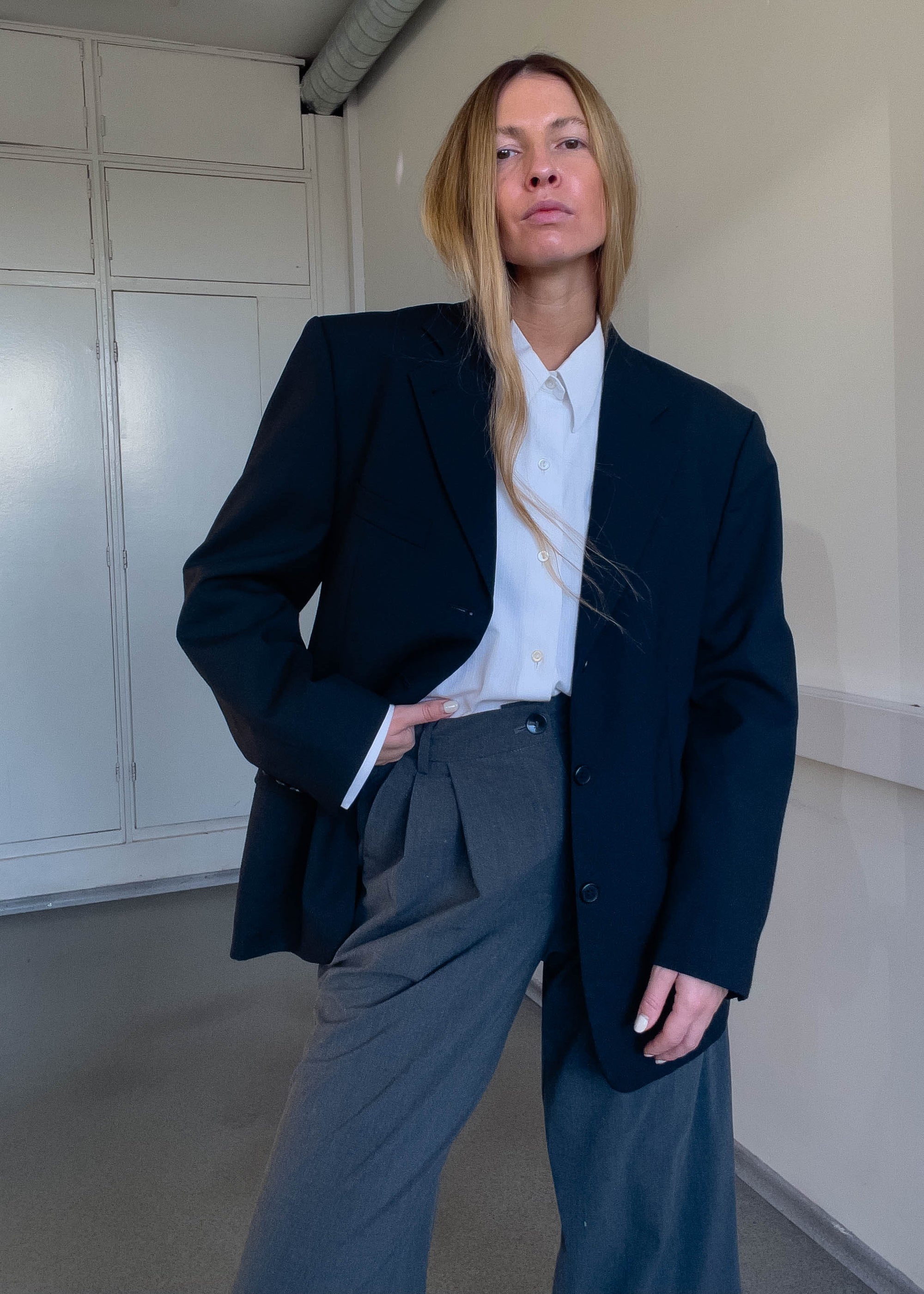 Vintage Navy Blue Oversized Blazer