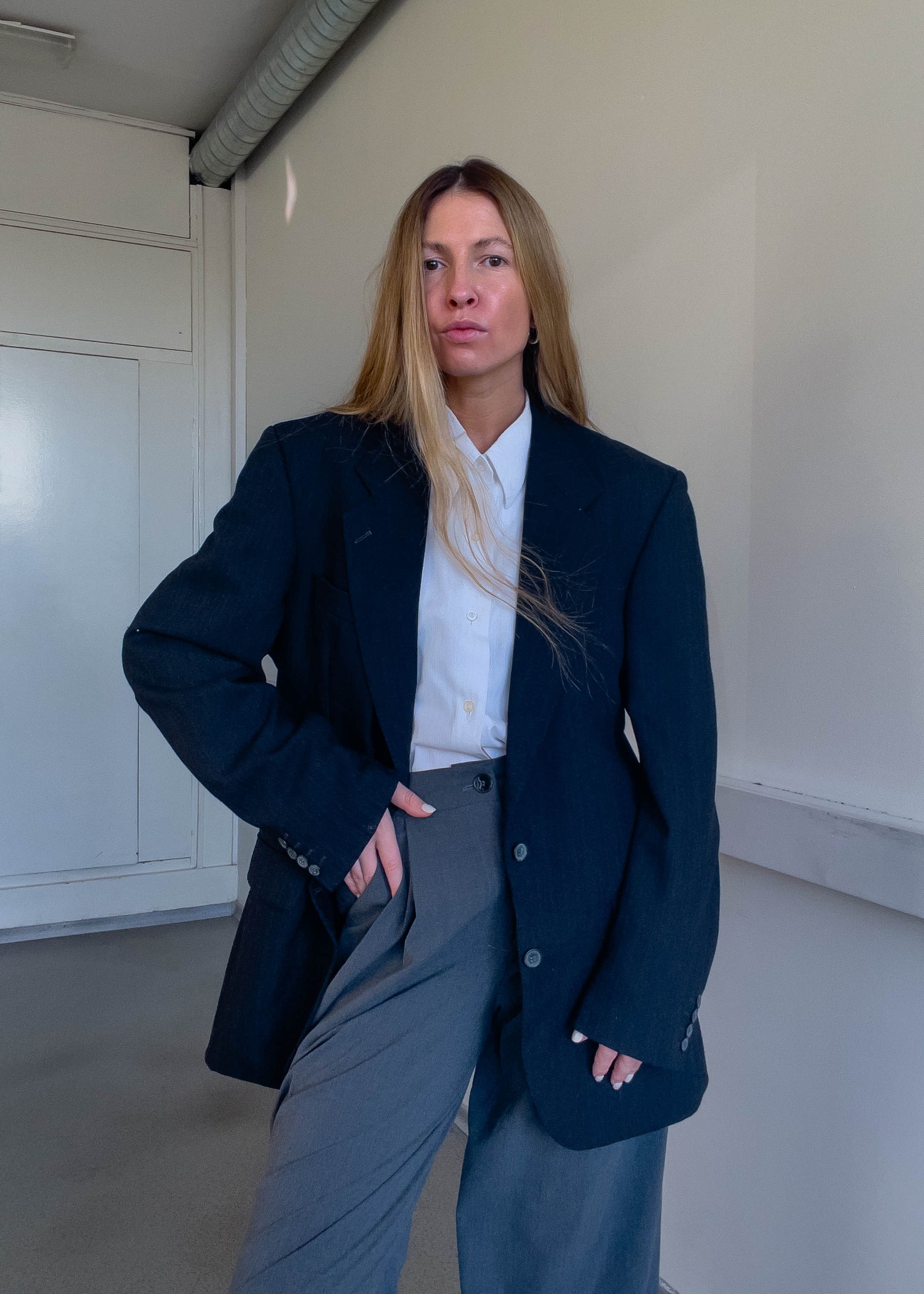 Vintage Navy Blue Oversized Blazer