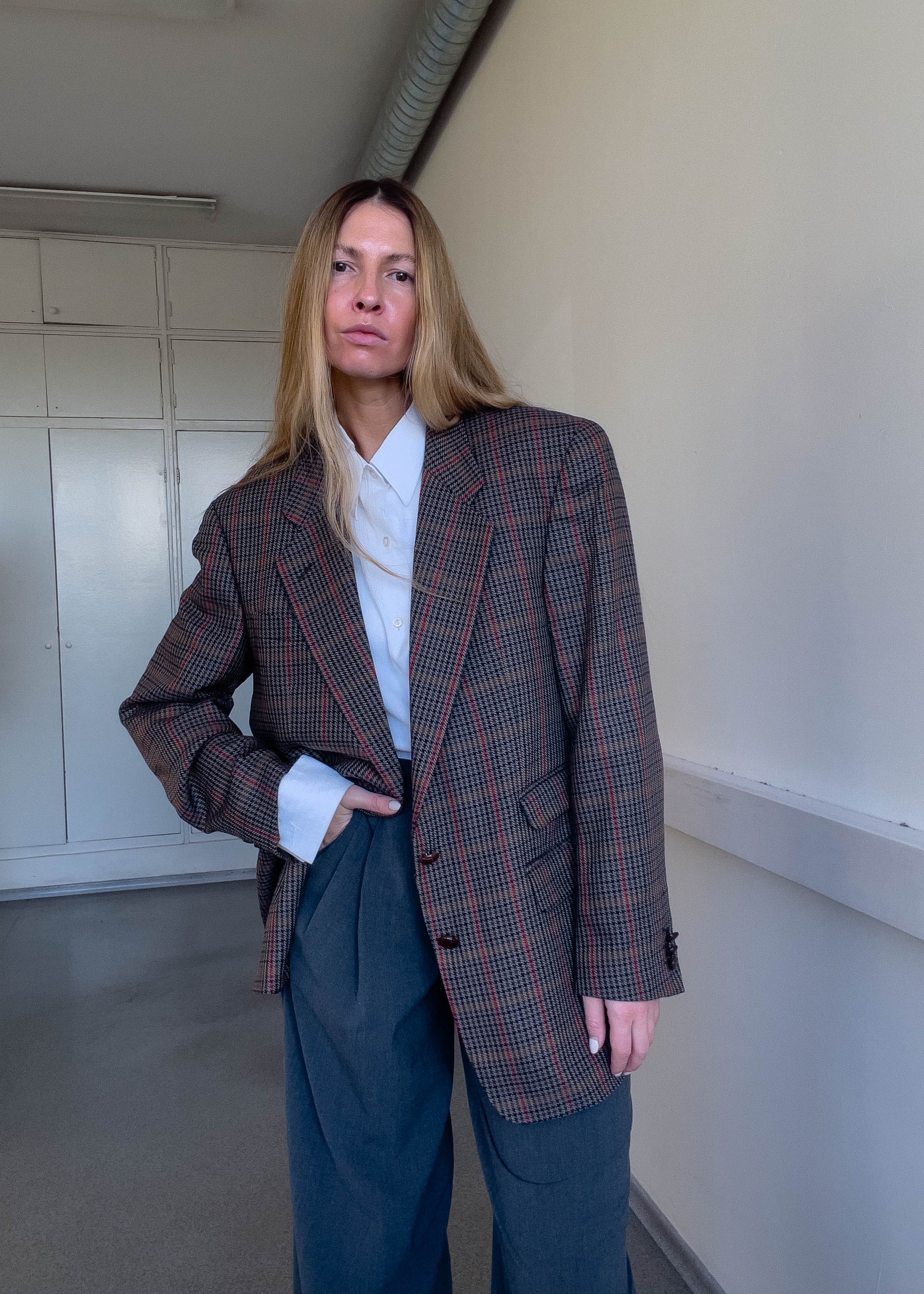 Vintage Checked Oversized Blazer