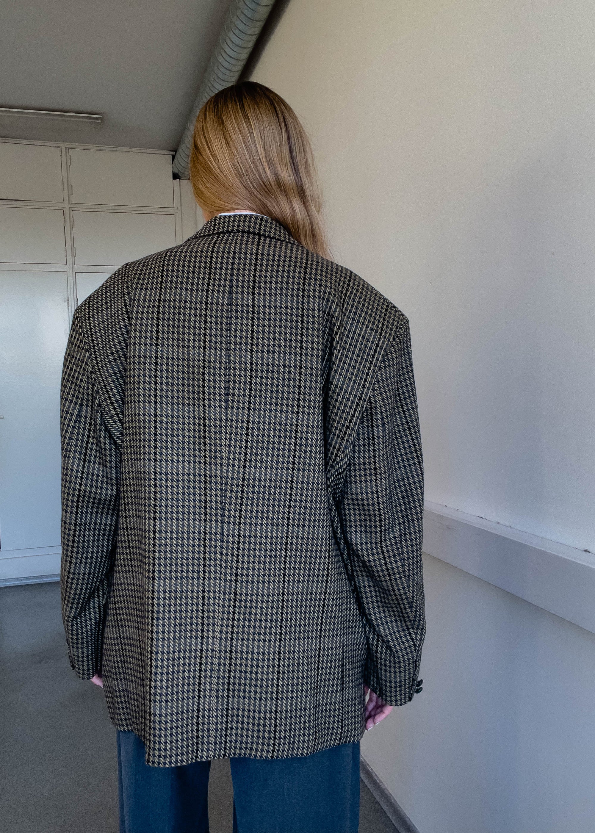 Vintage Green Checked Oversized Blazer