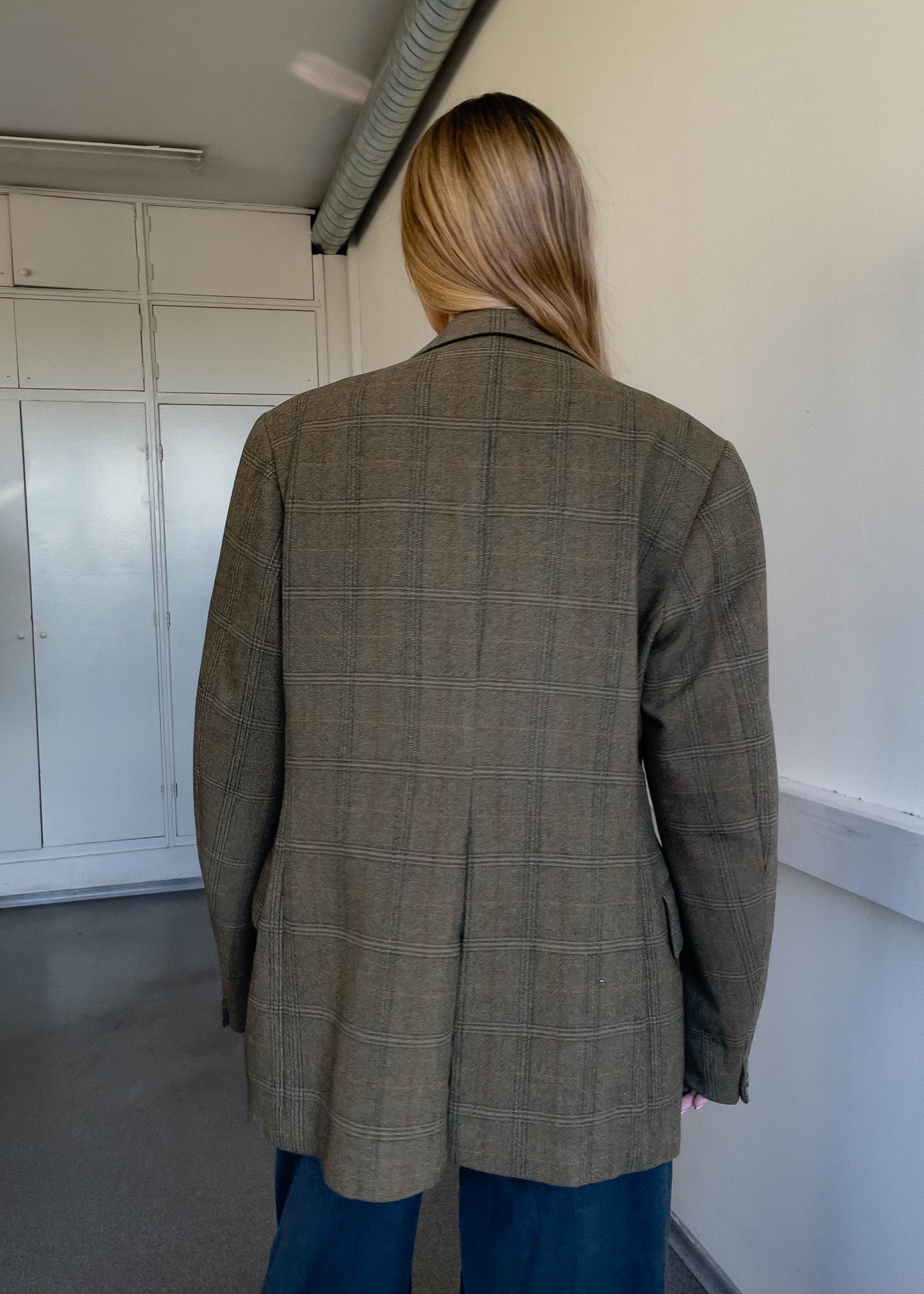 Vintage Green Checked Oversized Blazer