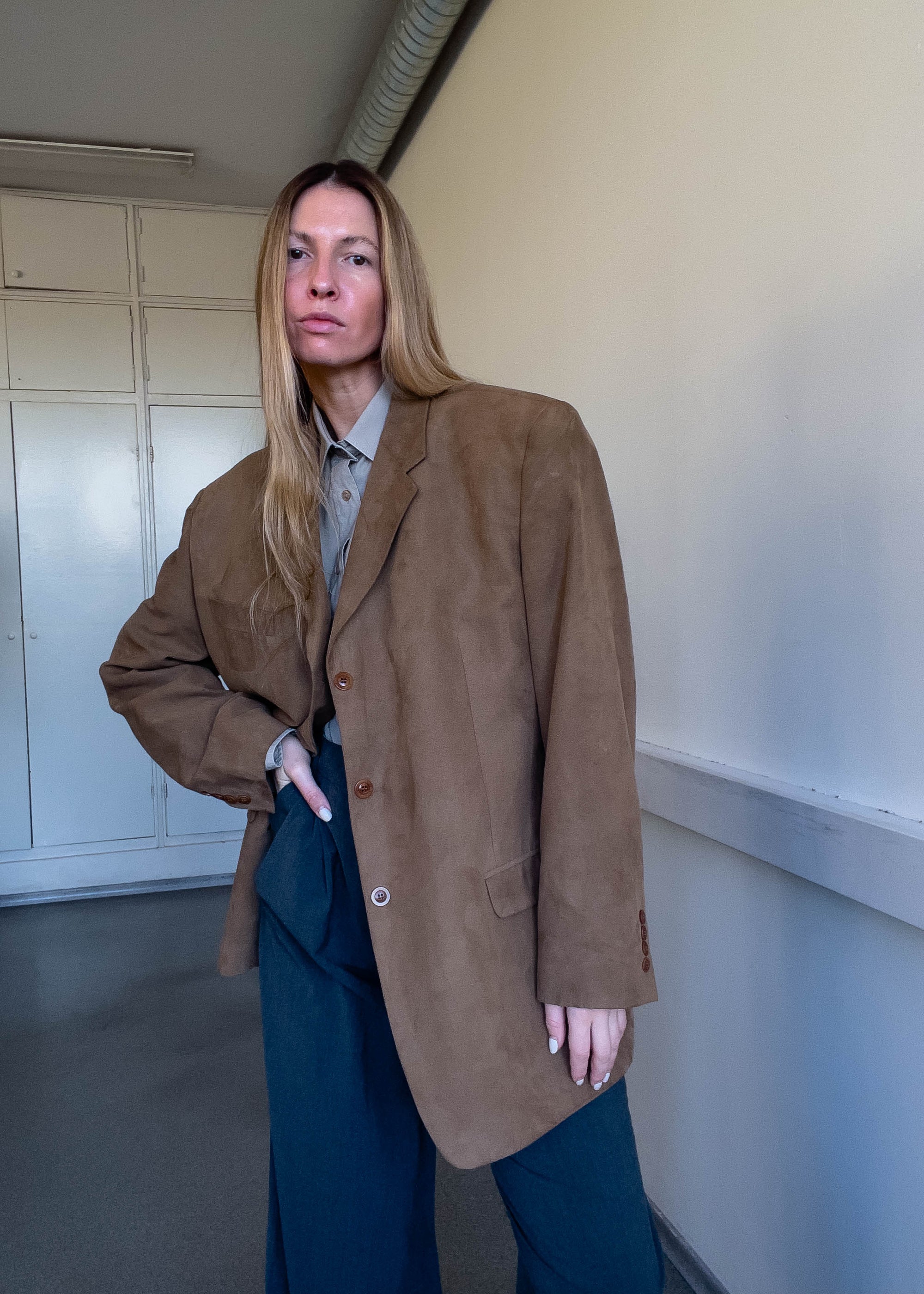 Vintage Brown Oversized Velvet Blazer