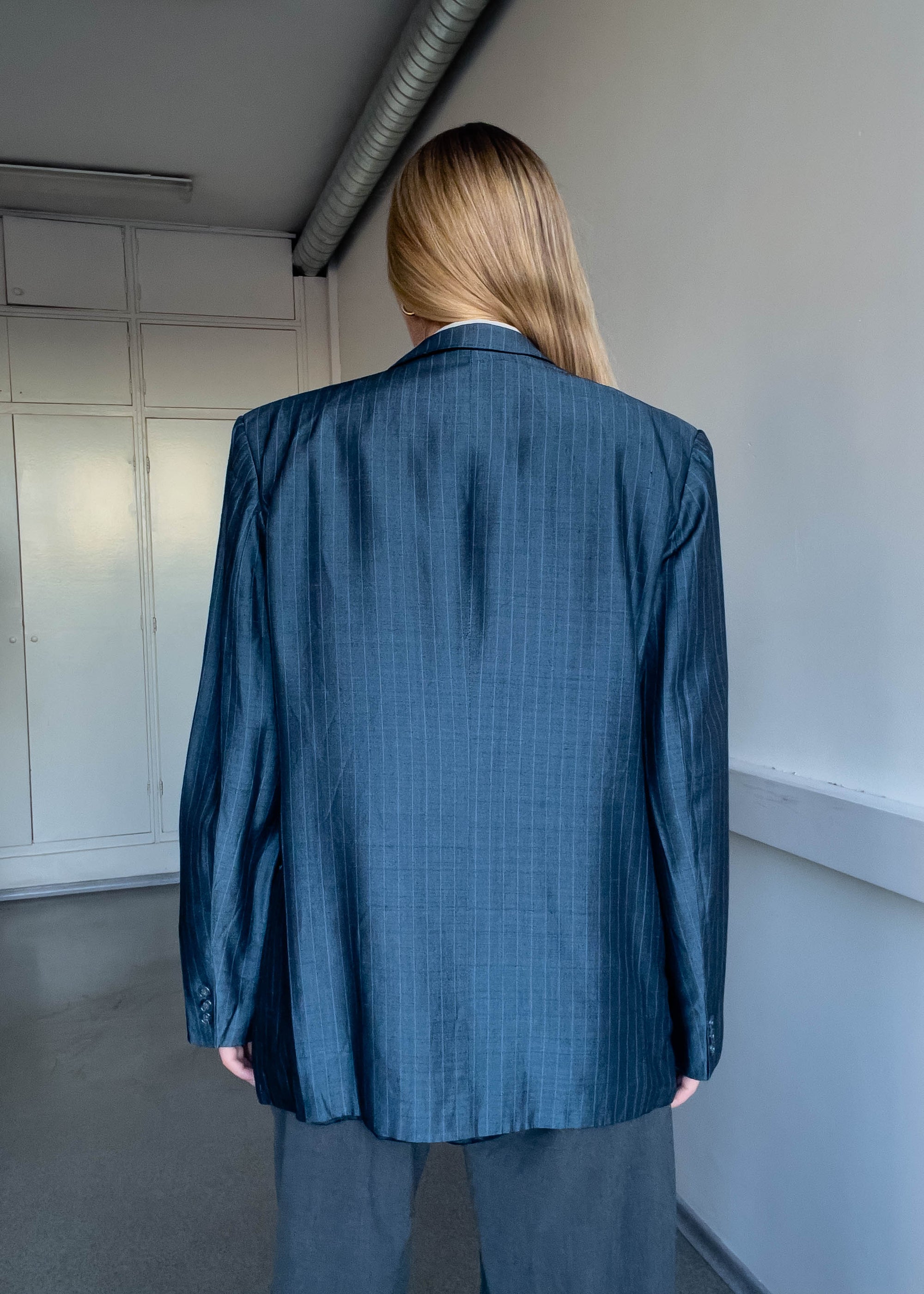 Vintage Blue Oversized Double Breasted Blazer