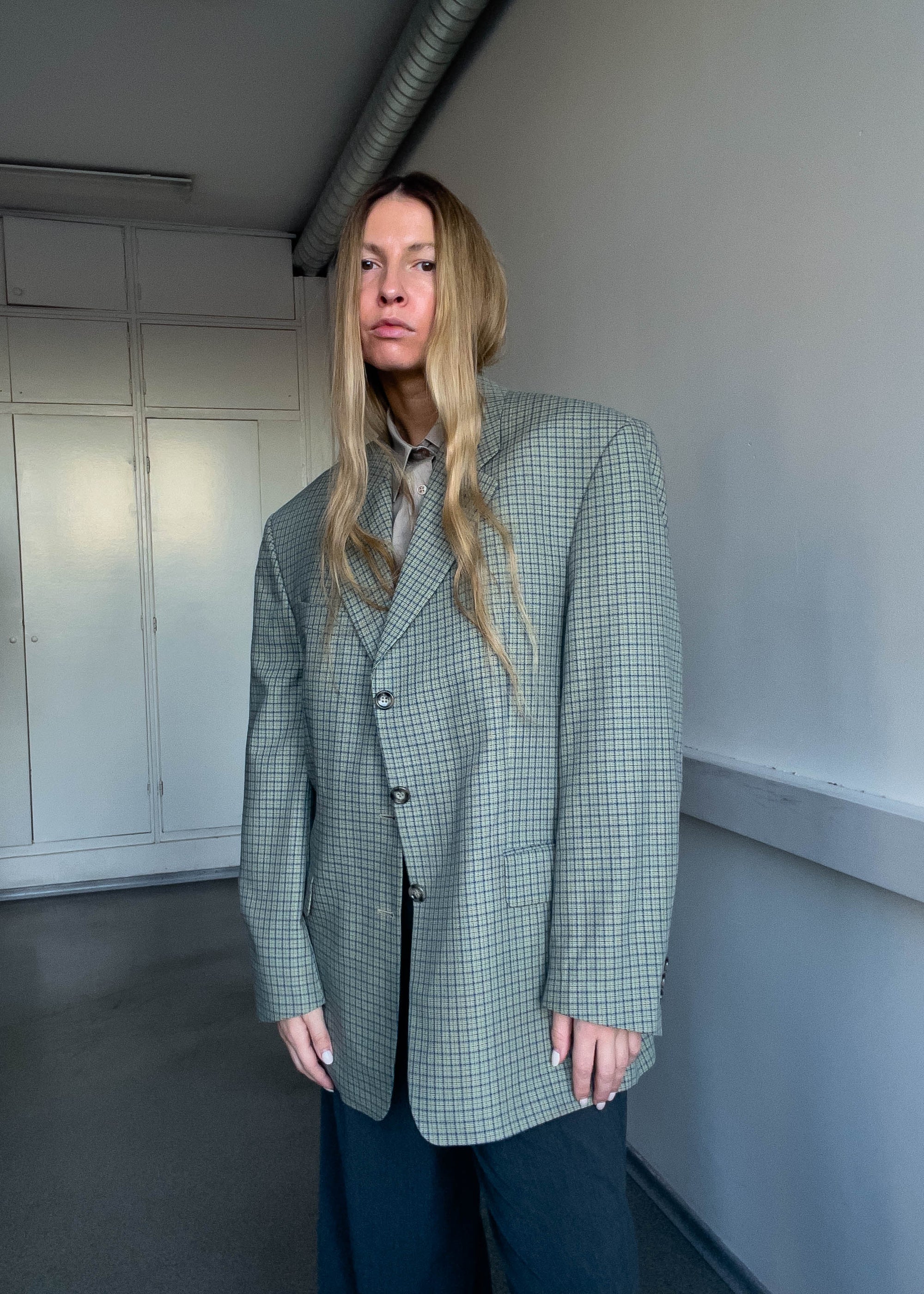 Vintage Checked Oversized Blazer in Green & Blue