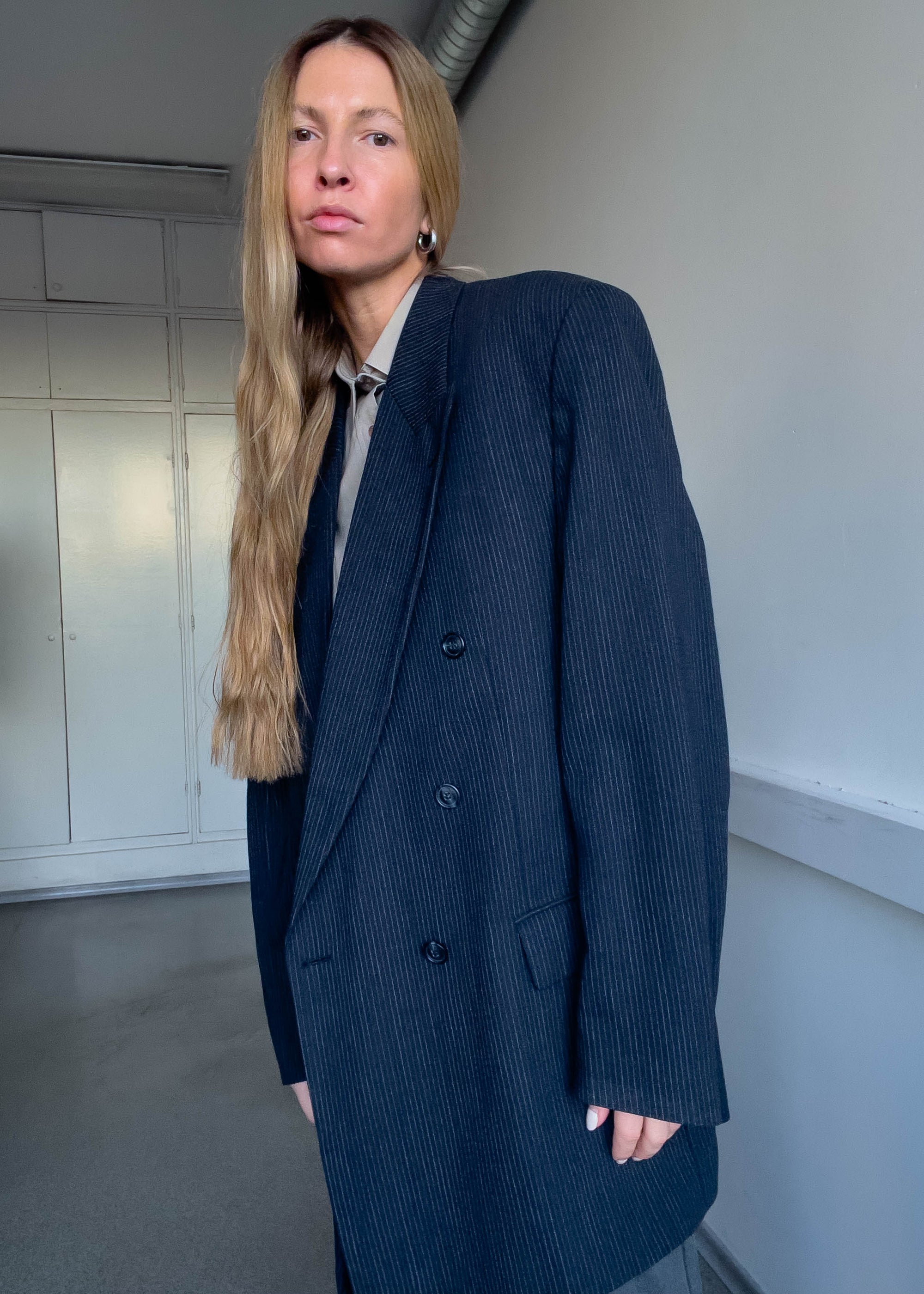 Vintage Blue Oversized Double Breasted Blazer