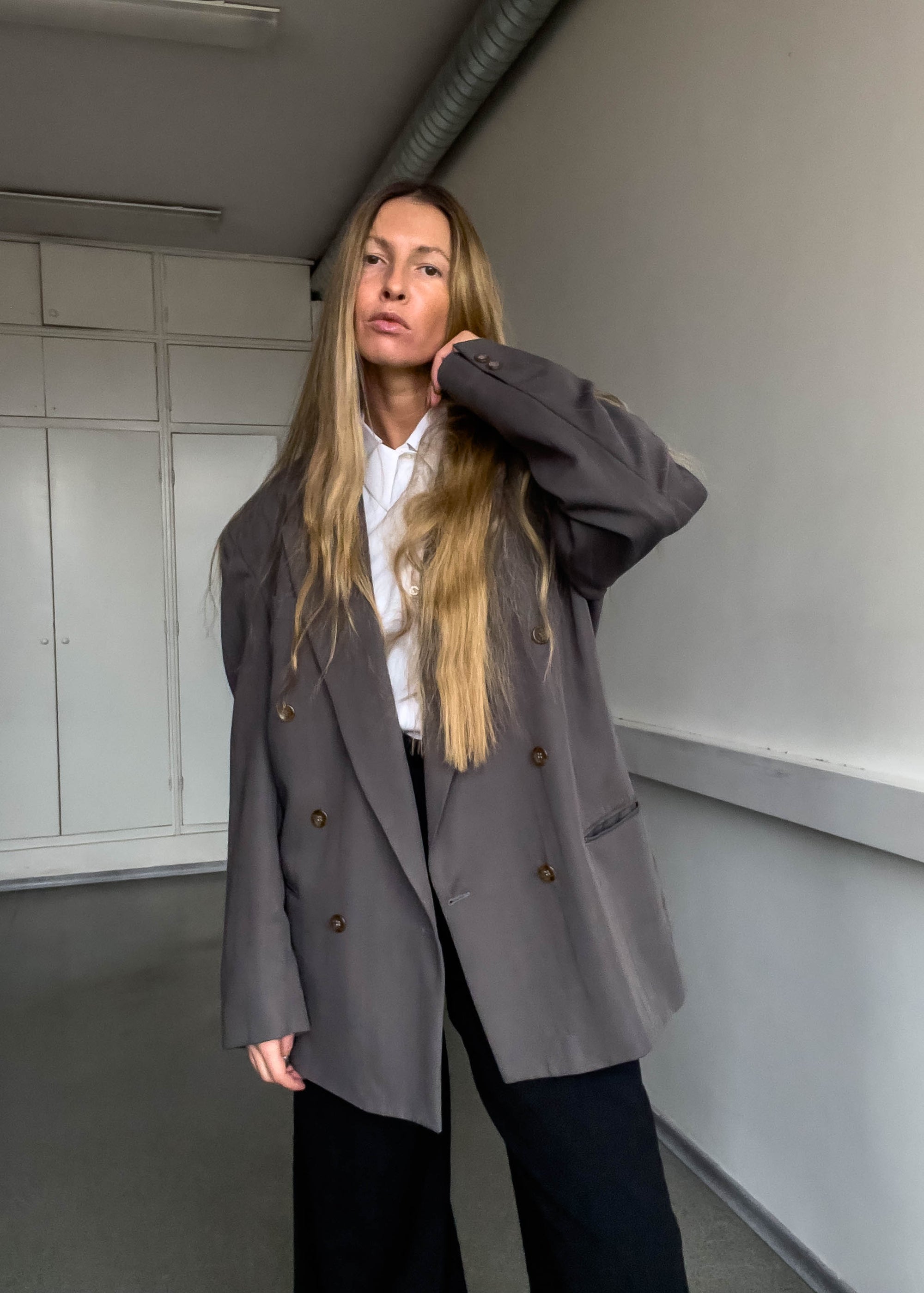 Vintage Grey Oversized Double Breasted Blazer