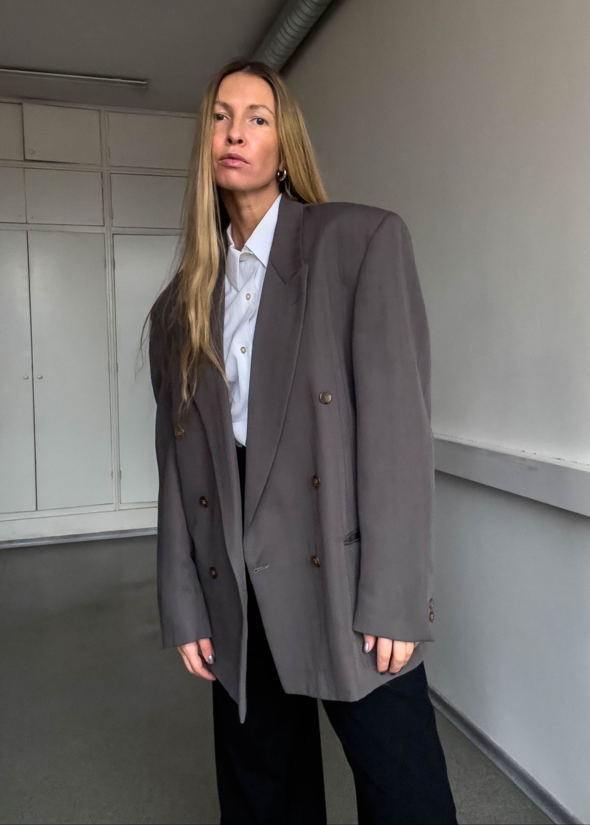 Vintage Grey Oversized Double Breasted Blazer