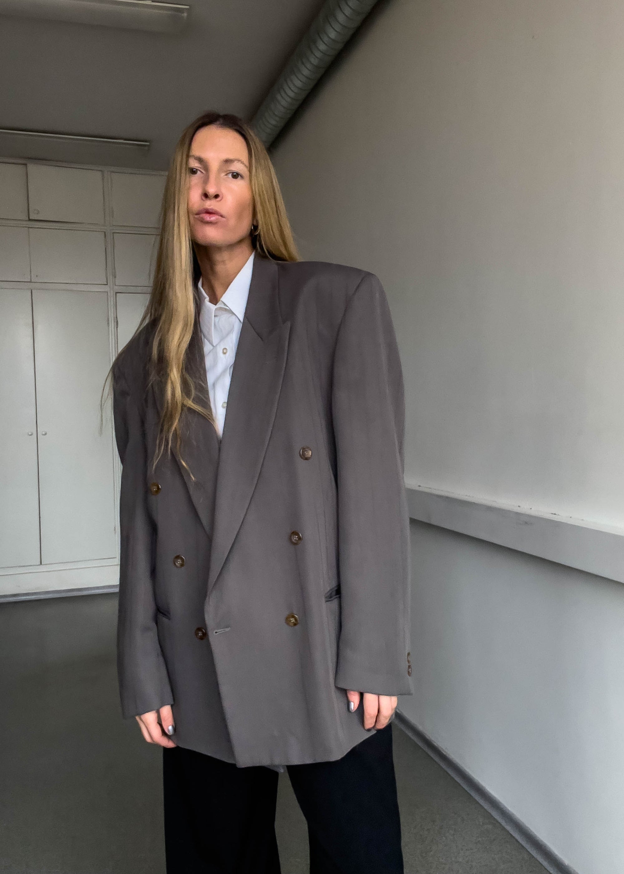 Vintage Grey Oversized Double Breasted Blazer