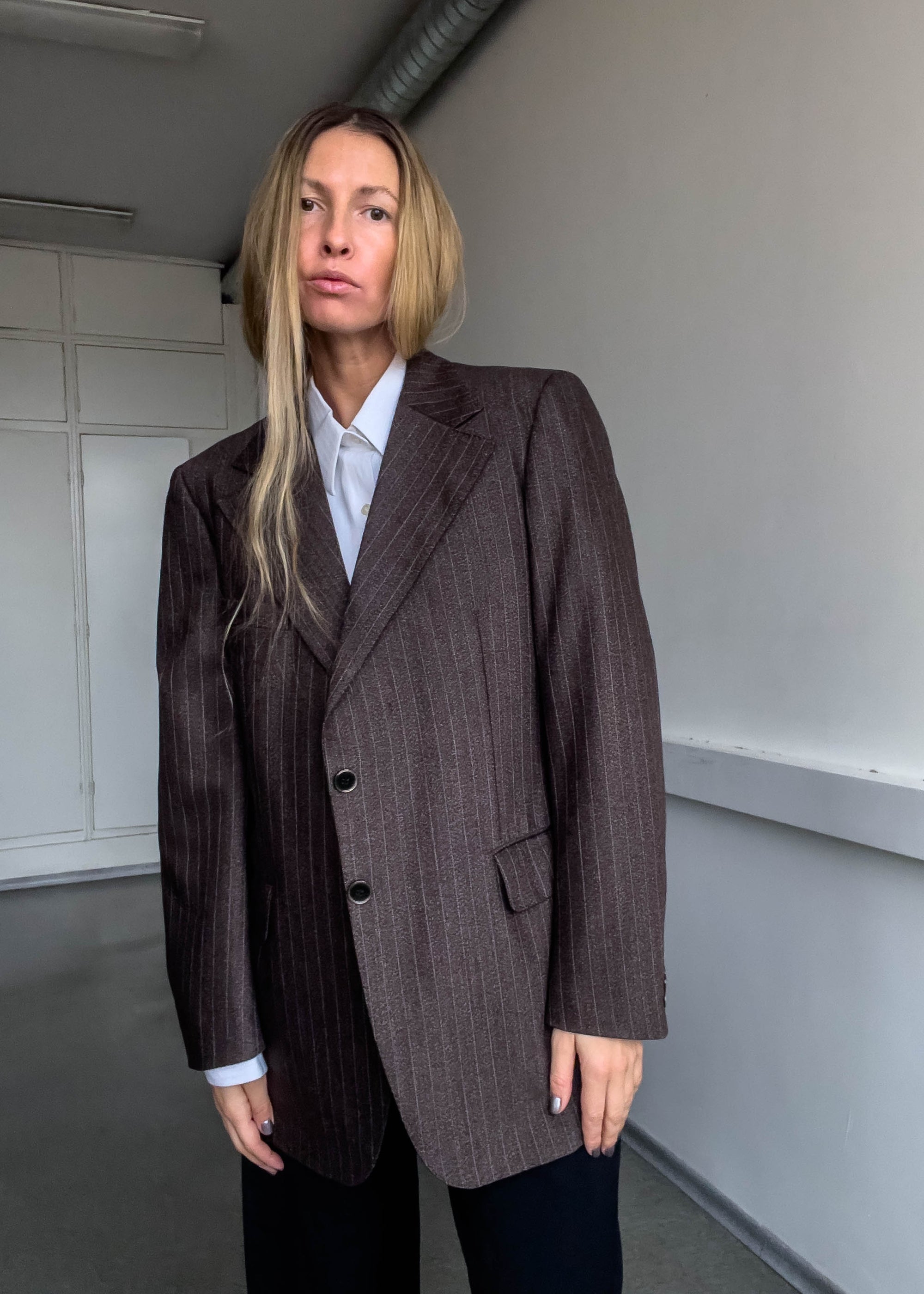 Vintage Brown Stripy Oversized Blazer