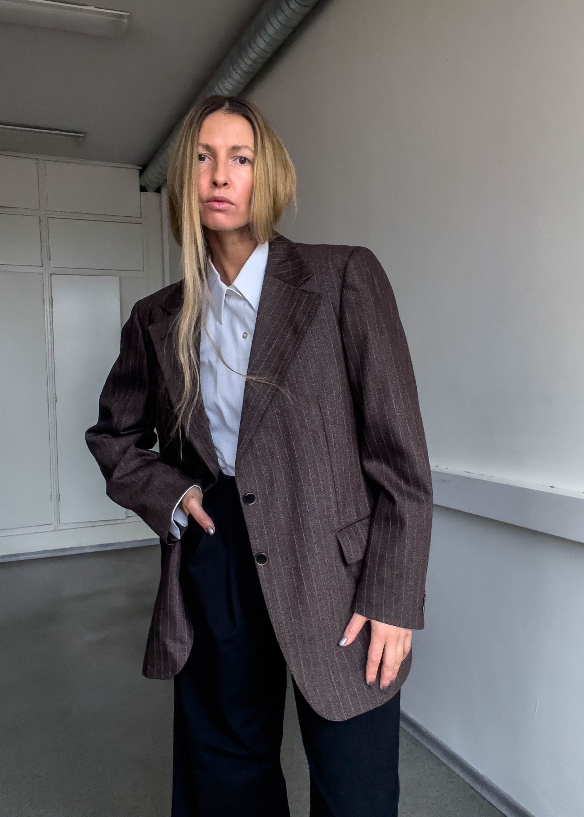 Vintage Brown Stripy Oversized Blazer