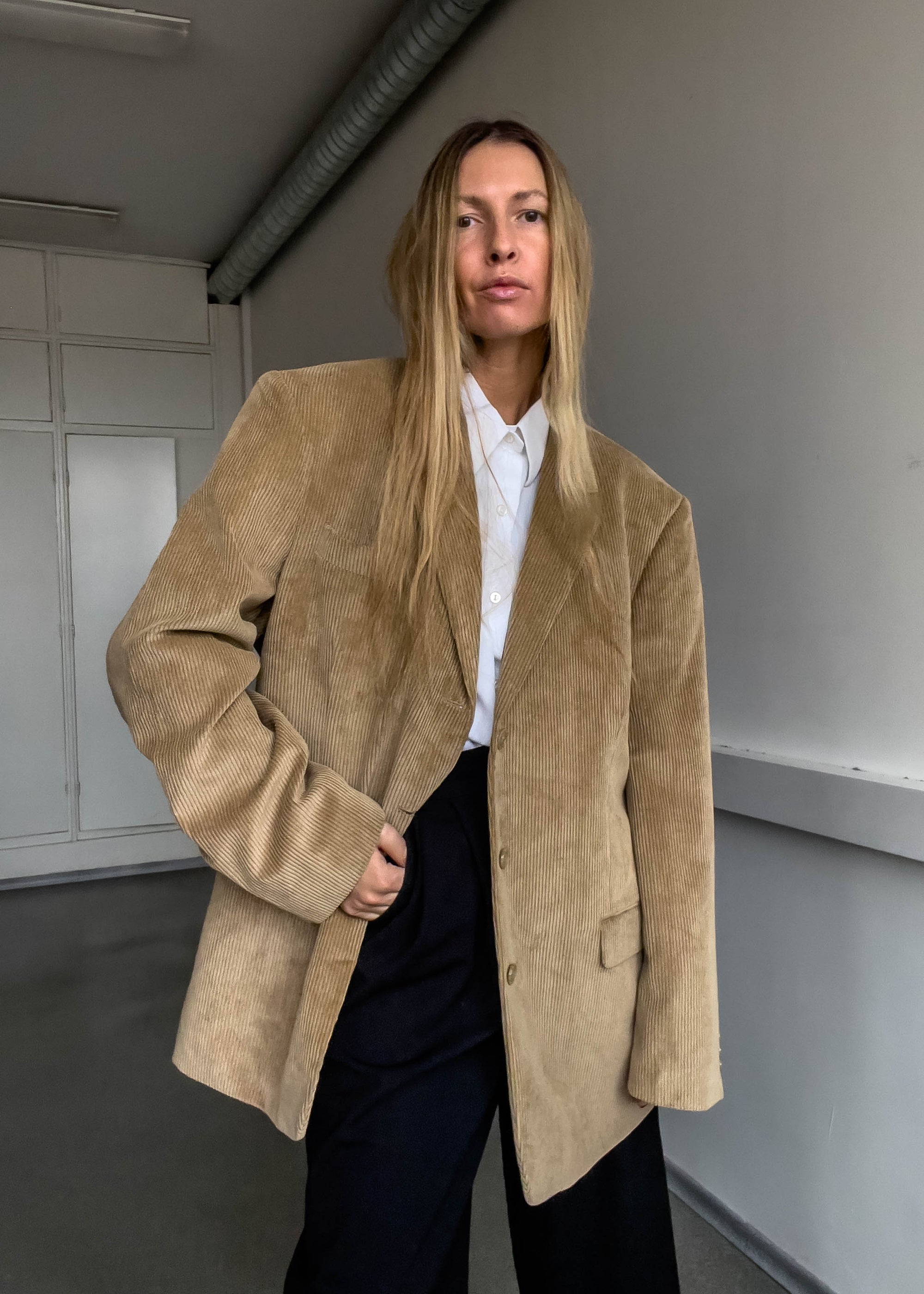 Vintage Beige Oversized Corduroy Blazer