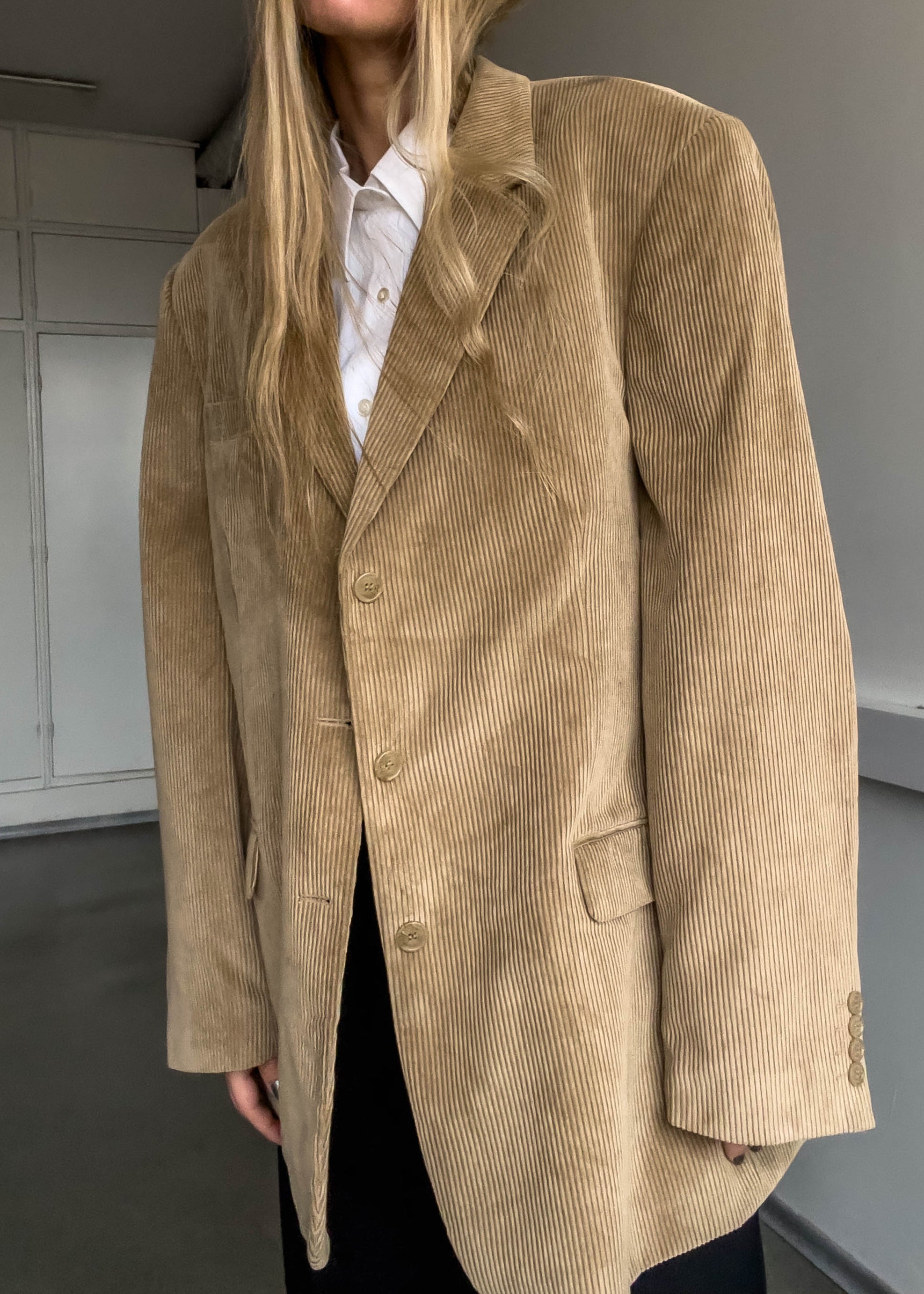 Vintage Beige Oversized Corduroy Blazer