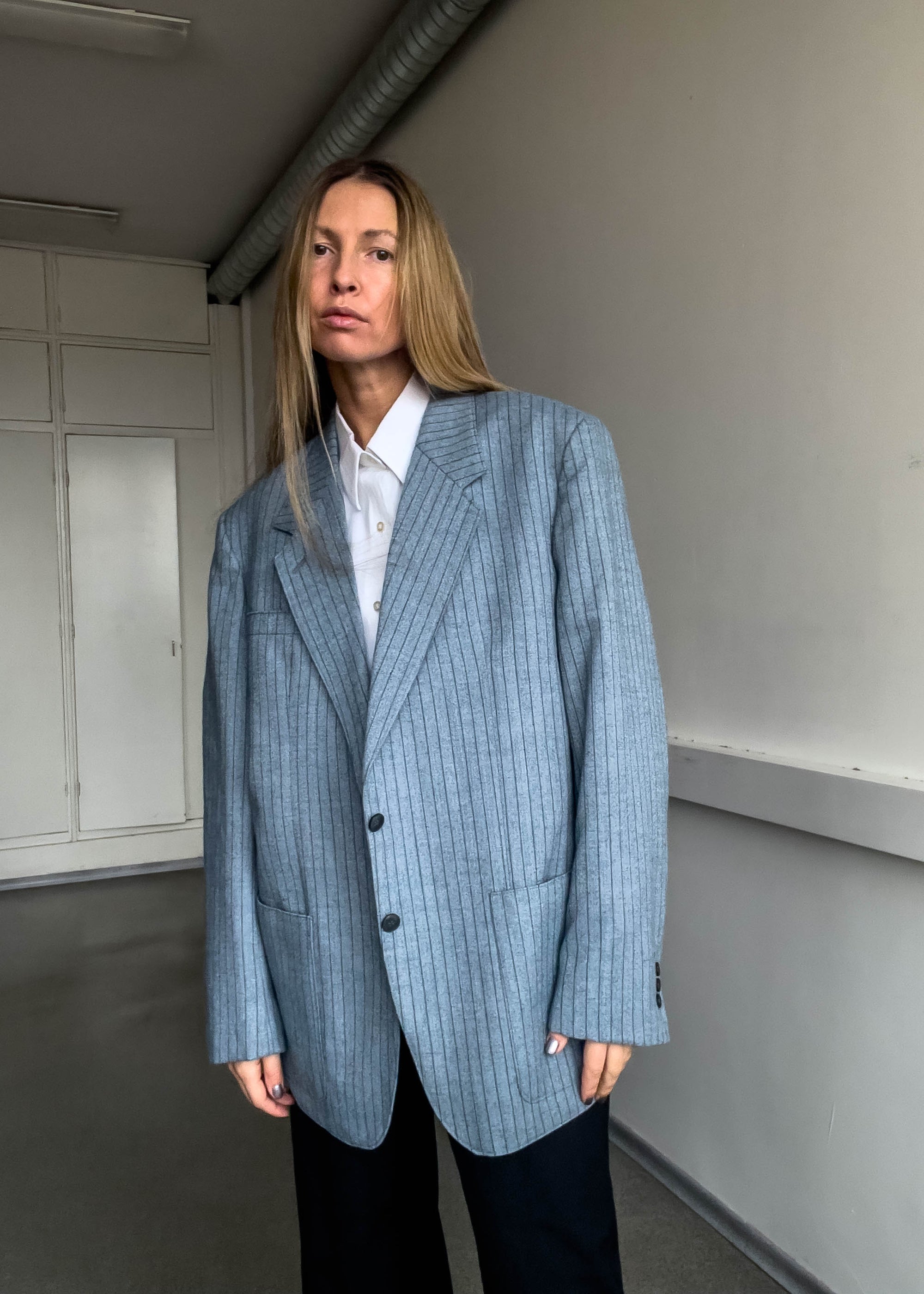 Vintage Blue Stripy Oversized Blazer