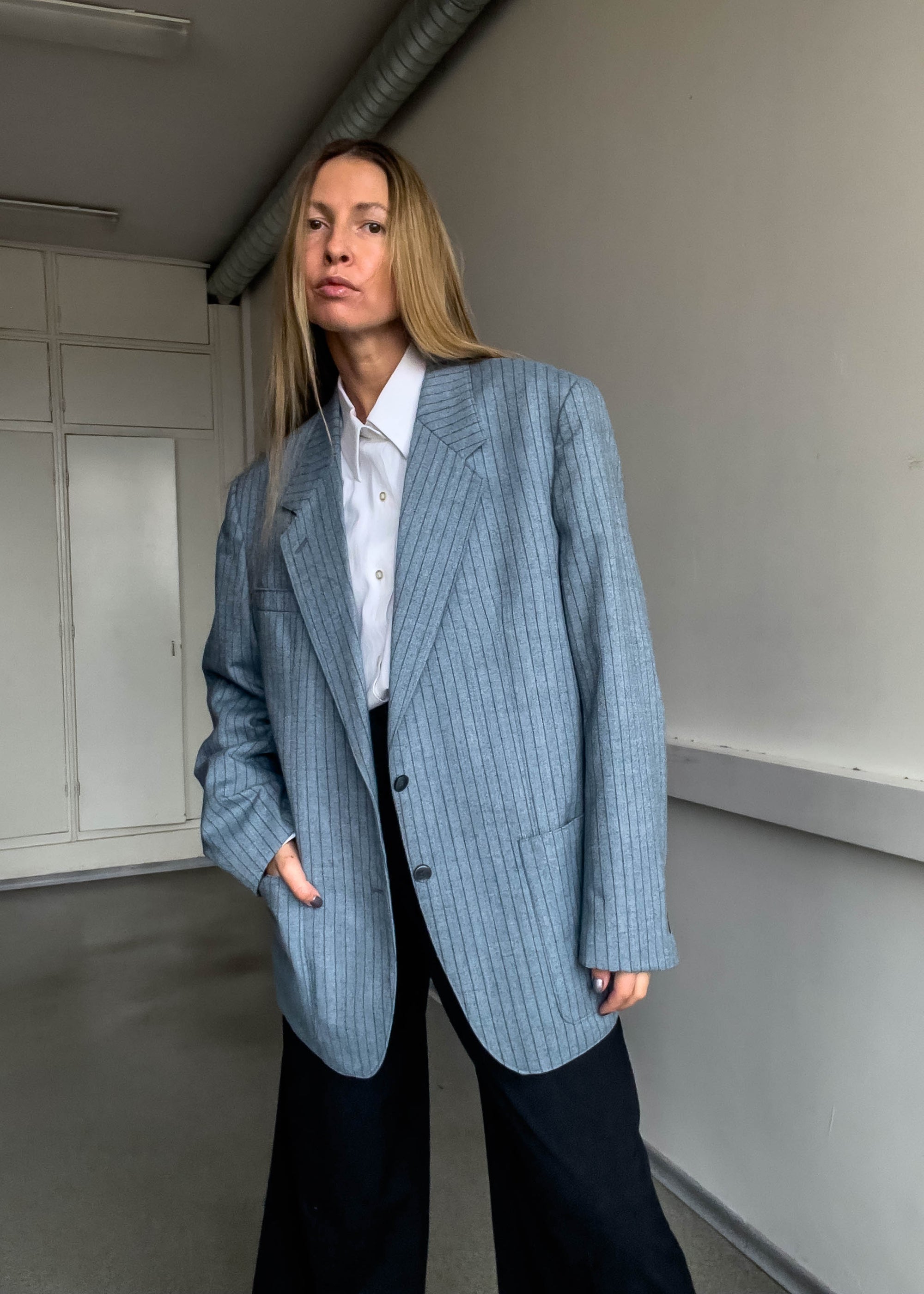 Vintage Blue Stripy Oversized Blazer