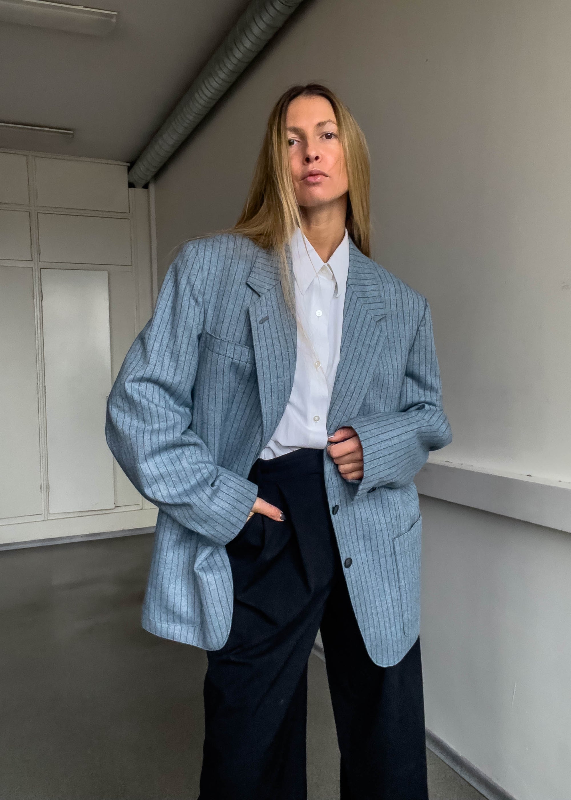 Vintage Blue Stripy Oversized Blazer