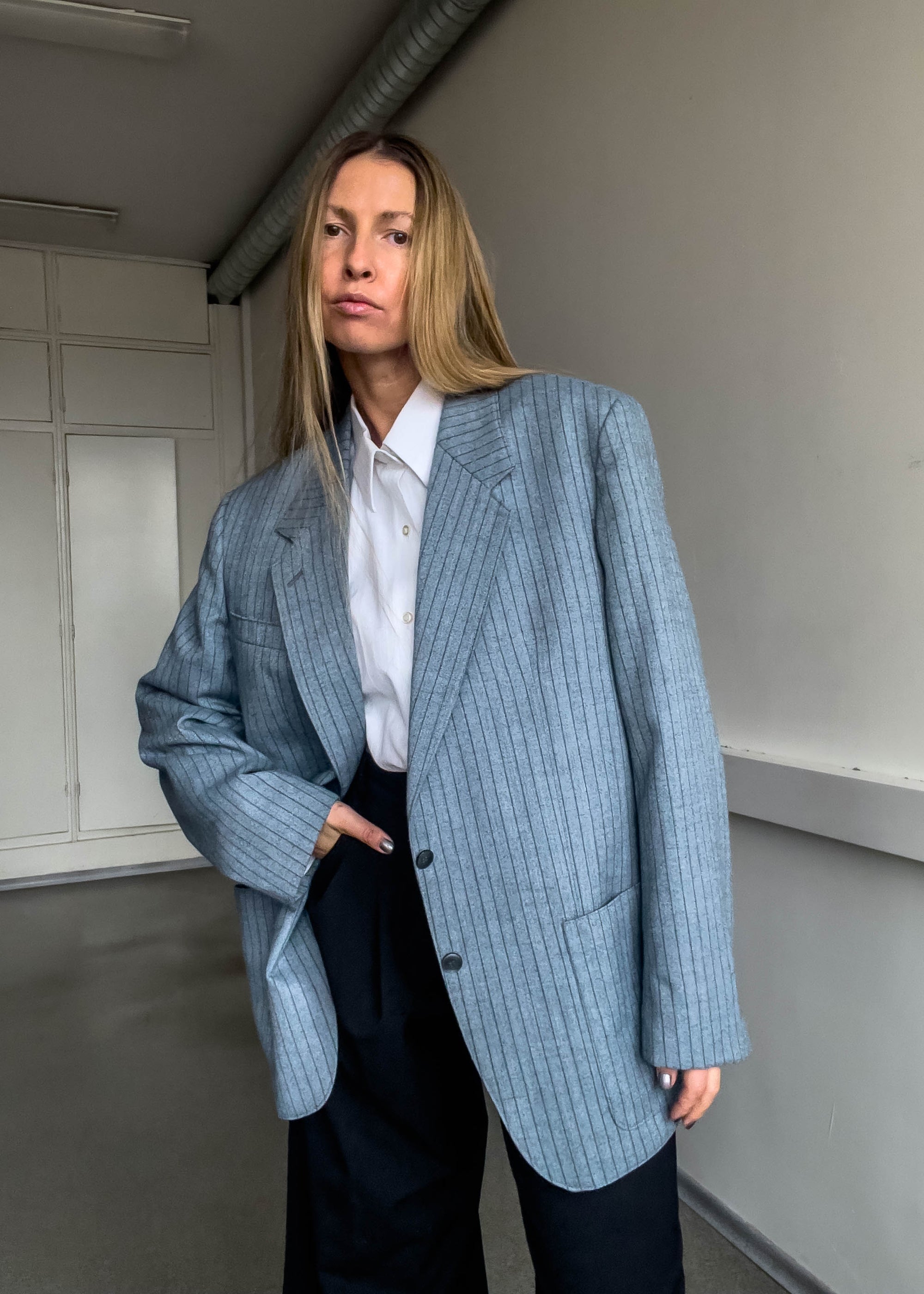 Vintage Blue Stripy Oversized Blazer