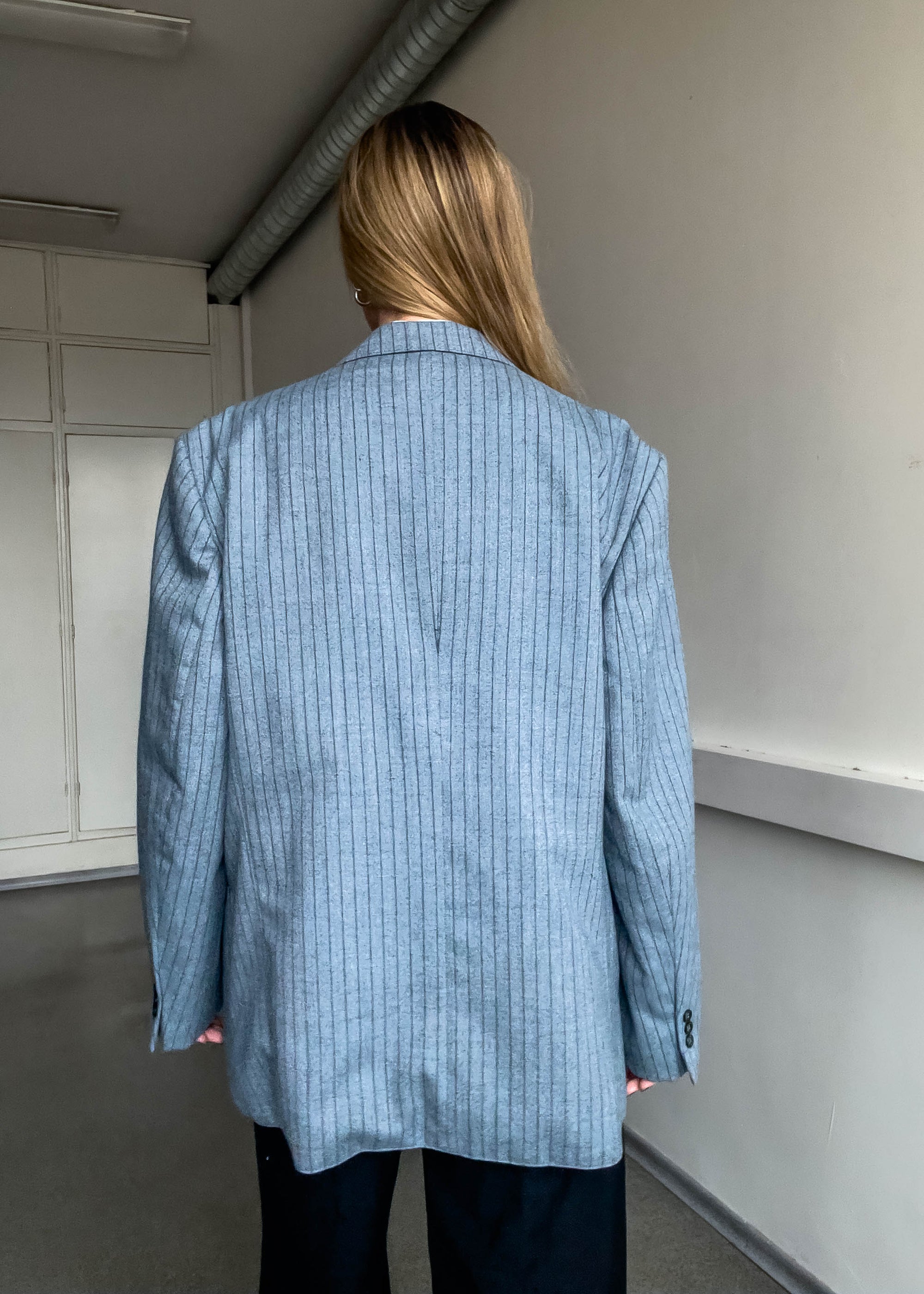 Vintage Blue Stripy Oversized Blazer