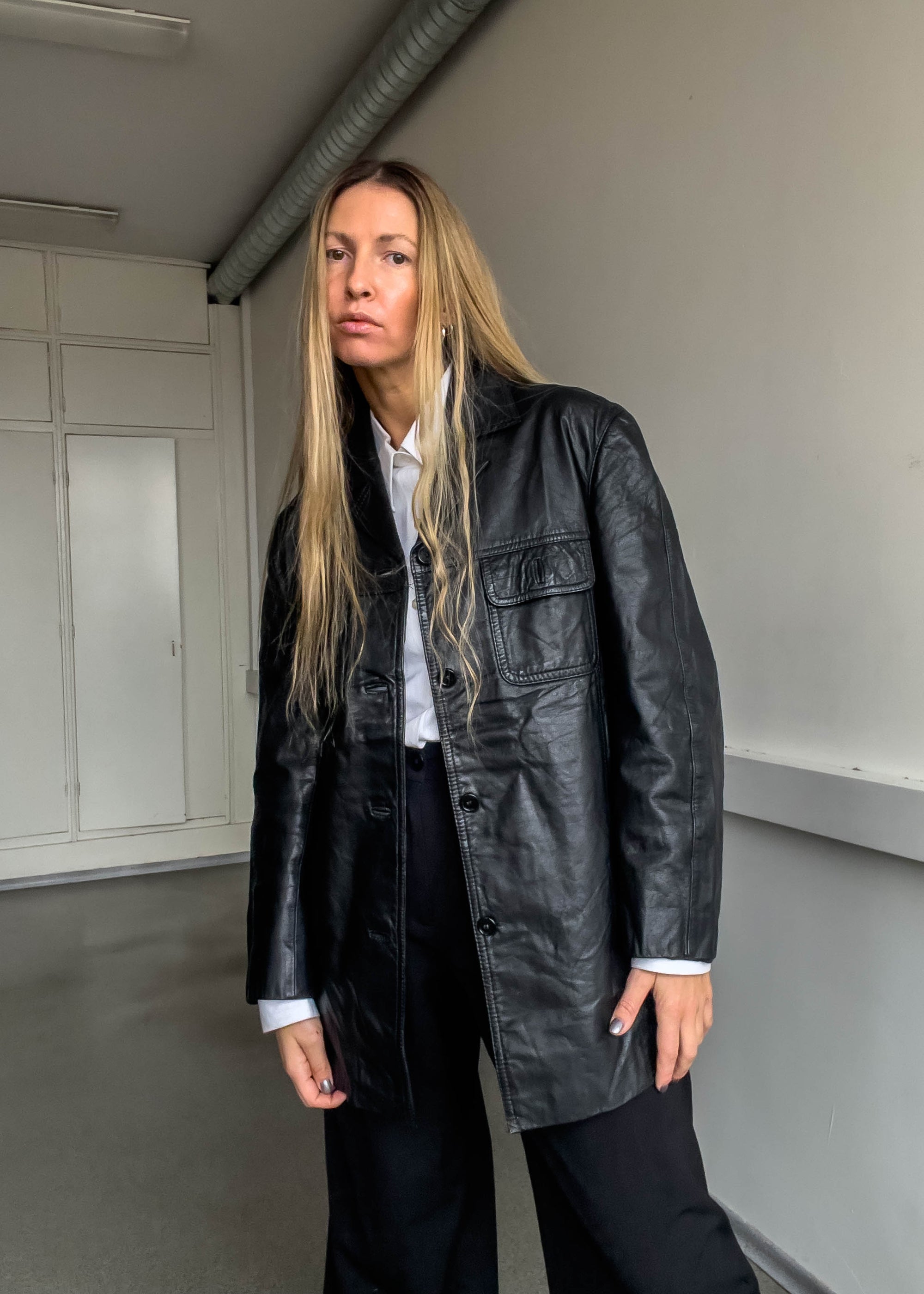 Vintage Black Oversized Leather Jacket