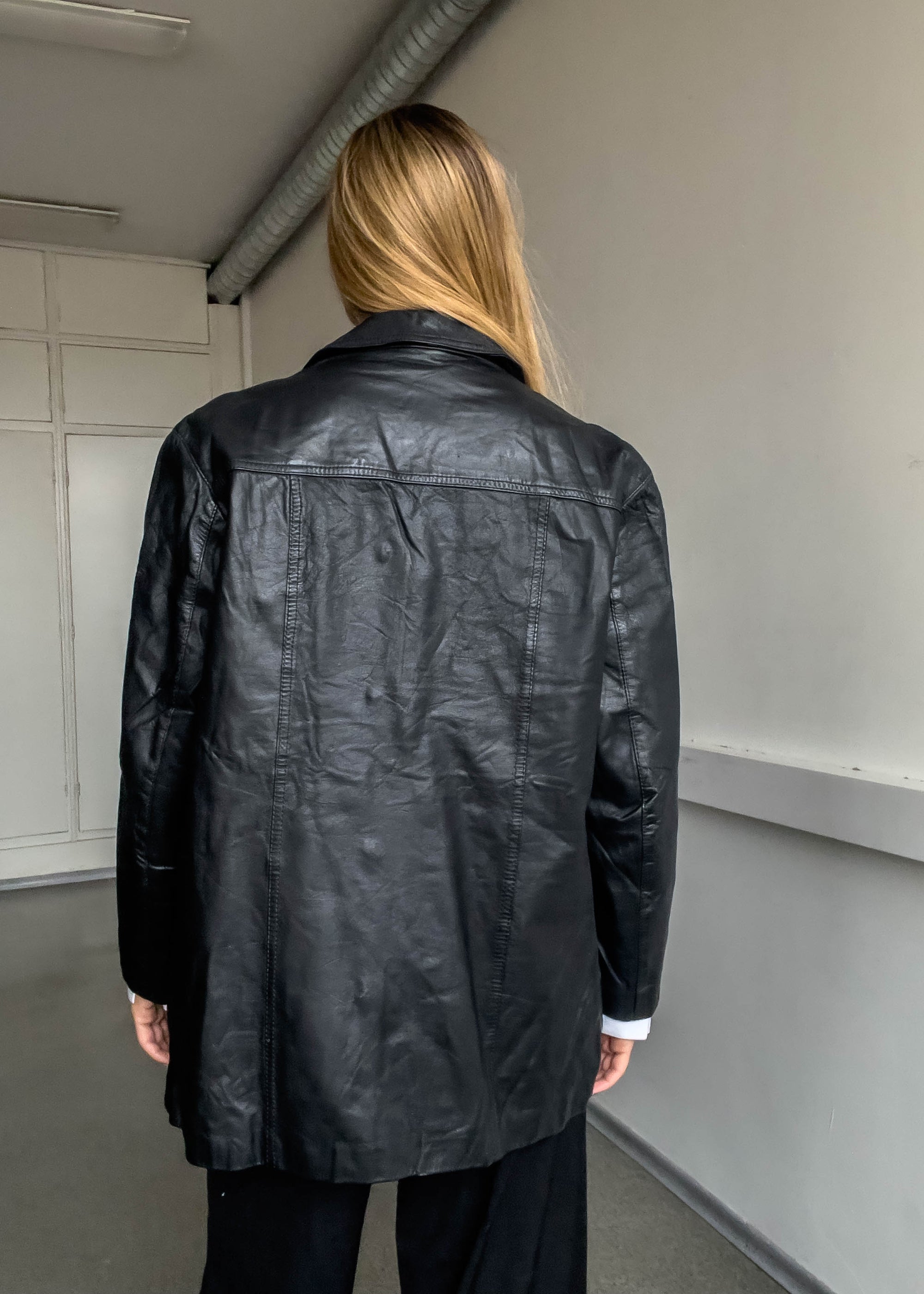 Vintage Black Oversized Leather Jacket