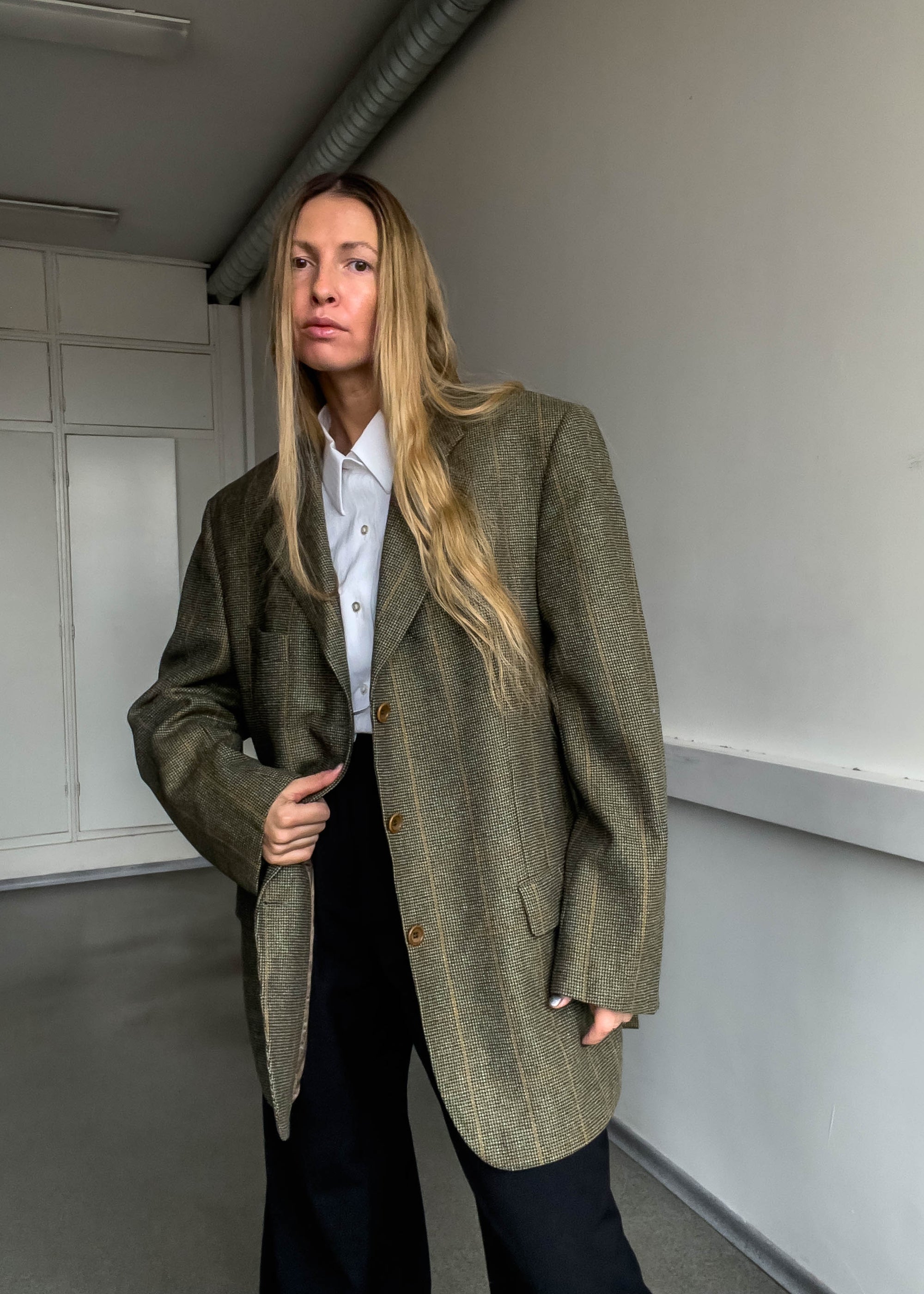 Vintage Green Checked Oversized Blazer