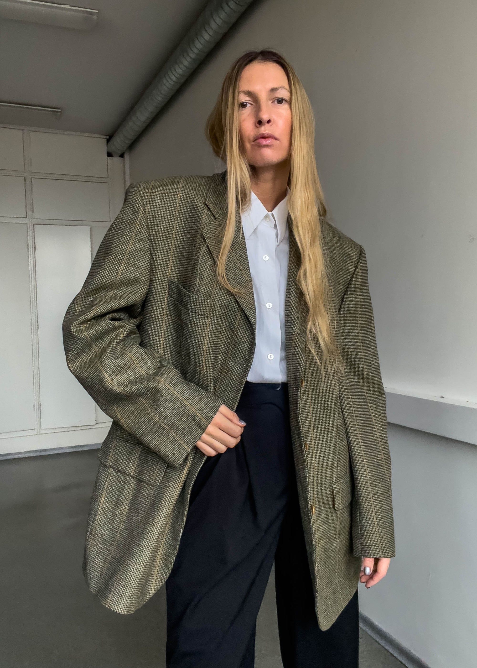 Vintage Green Checked Oversized Blazer