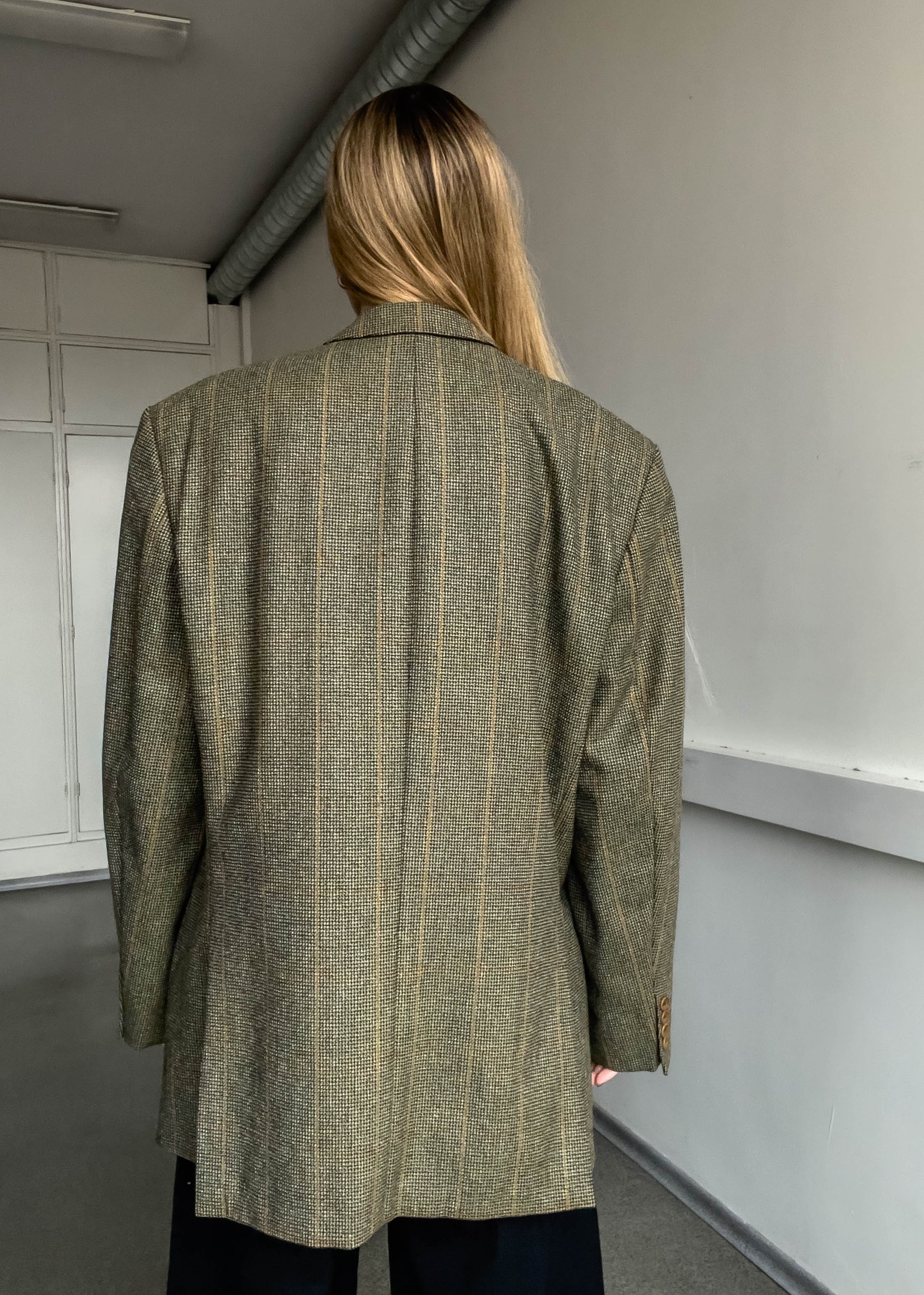 Vintage Green Checked Oversized Blazer