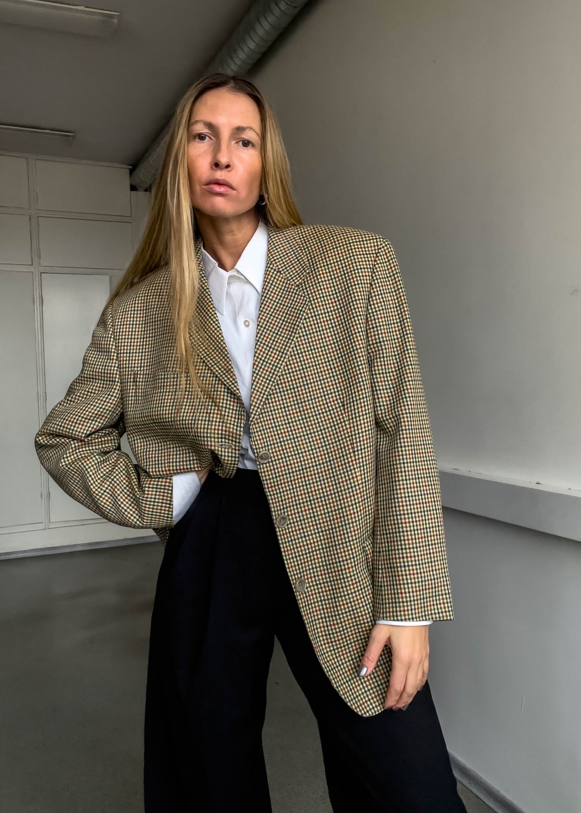 Vintage Multicolour Checked Oversized Blazer