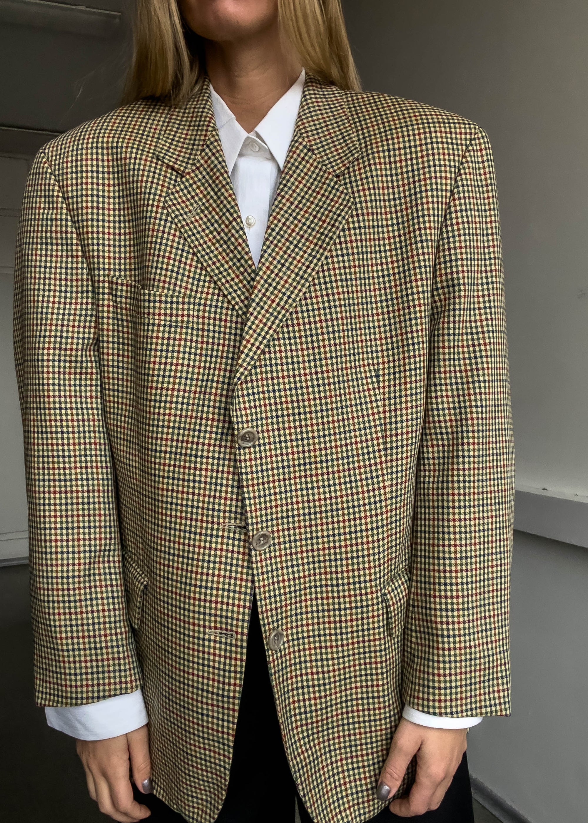 Vintage Multicolour Checked Oversized Blazer