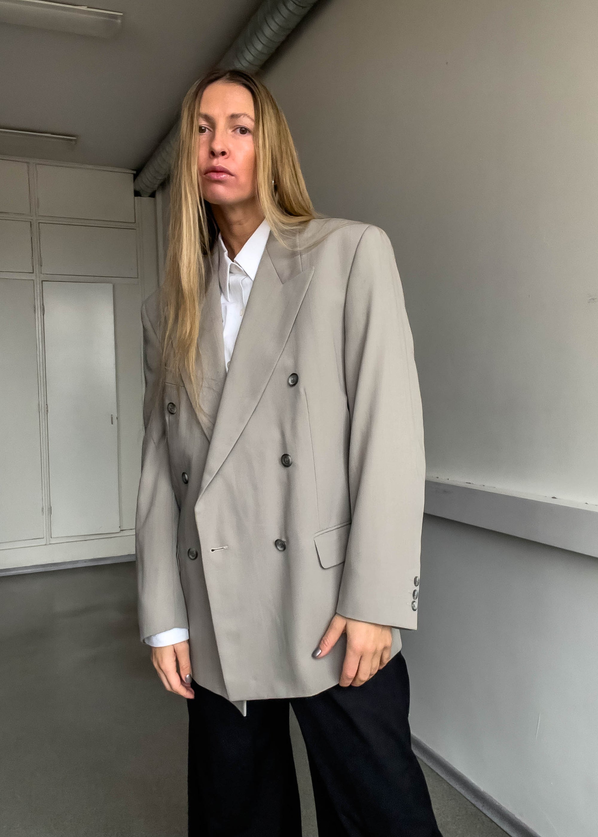 Vintage Grey Oversized Double Breasted Blazer