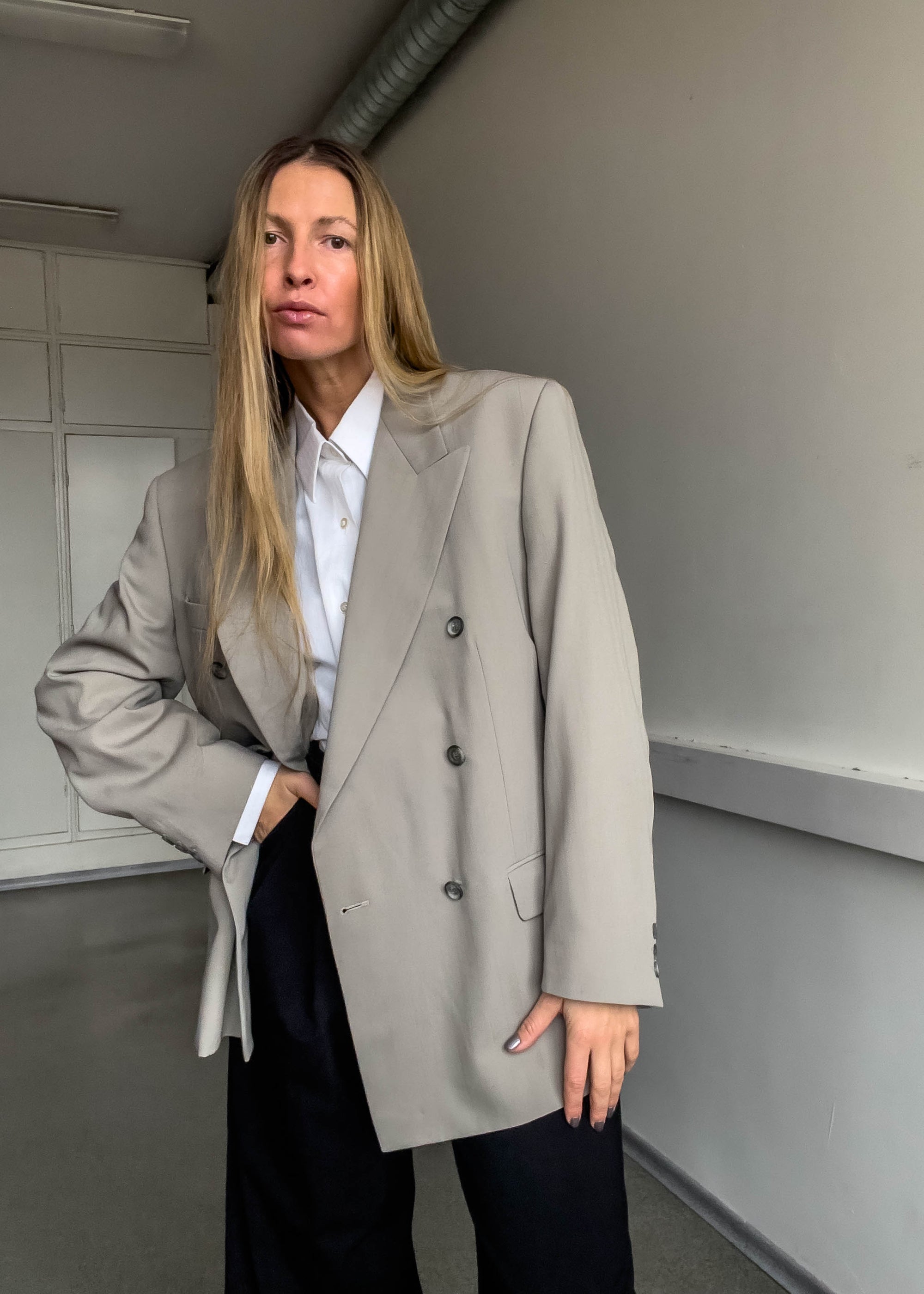 Vintage Grey Oversized Double Breasted Blazer