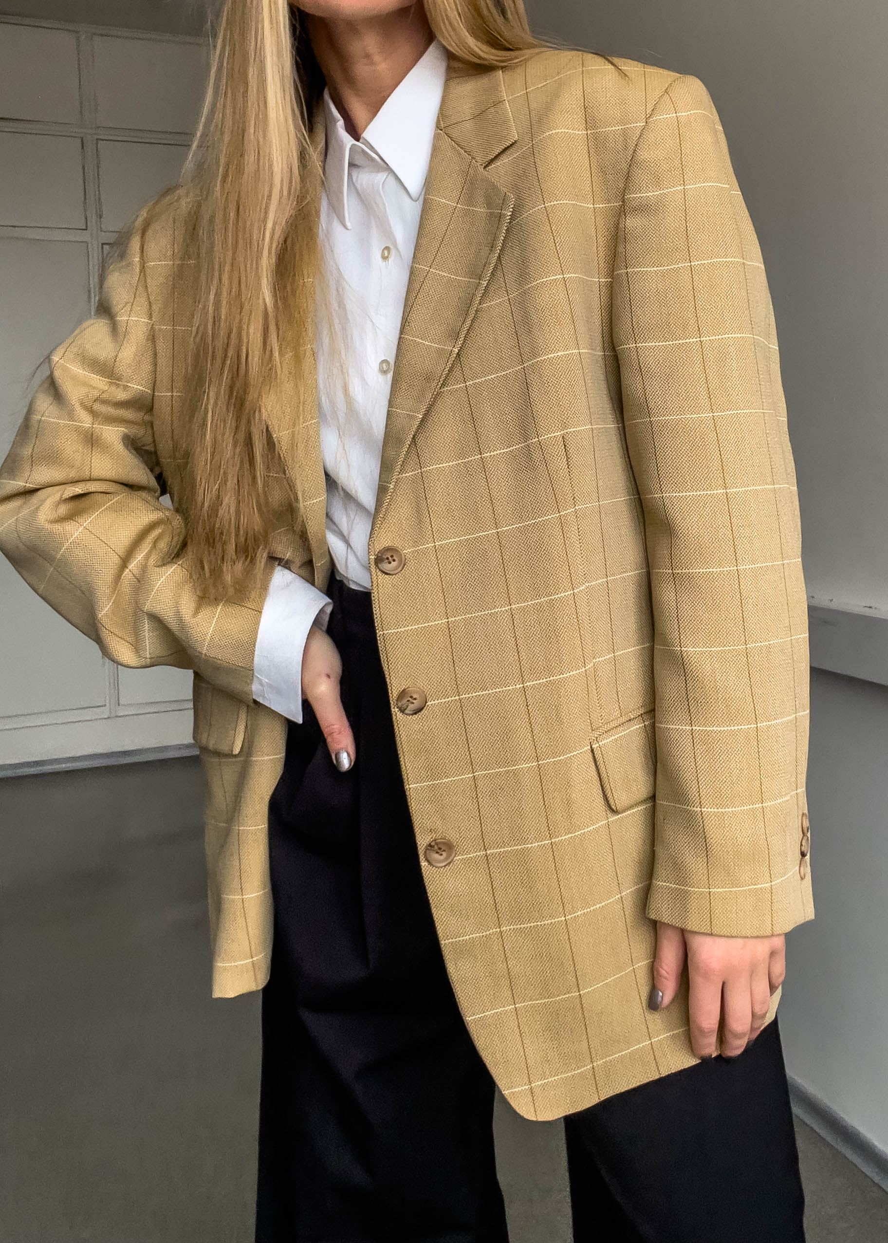 Vintage Brown Checked Oversized Blazer