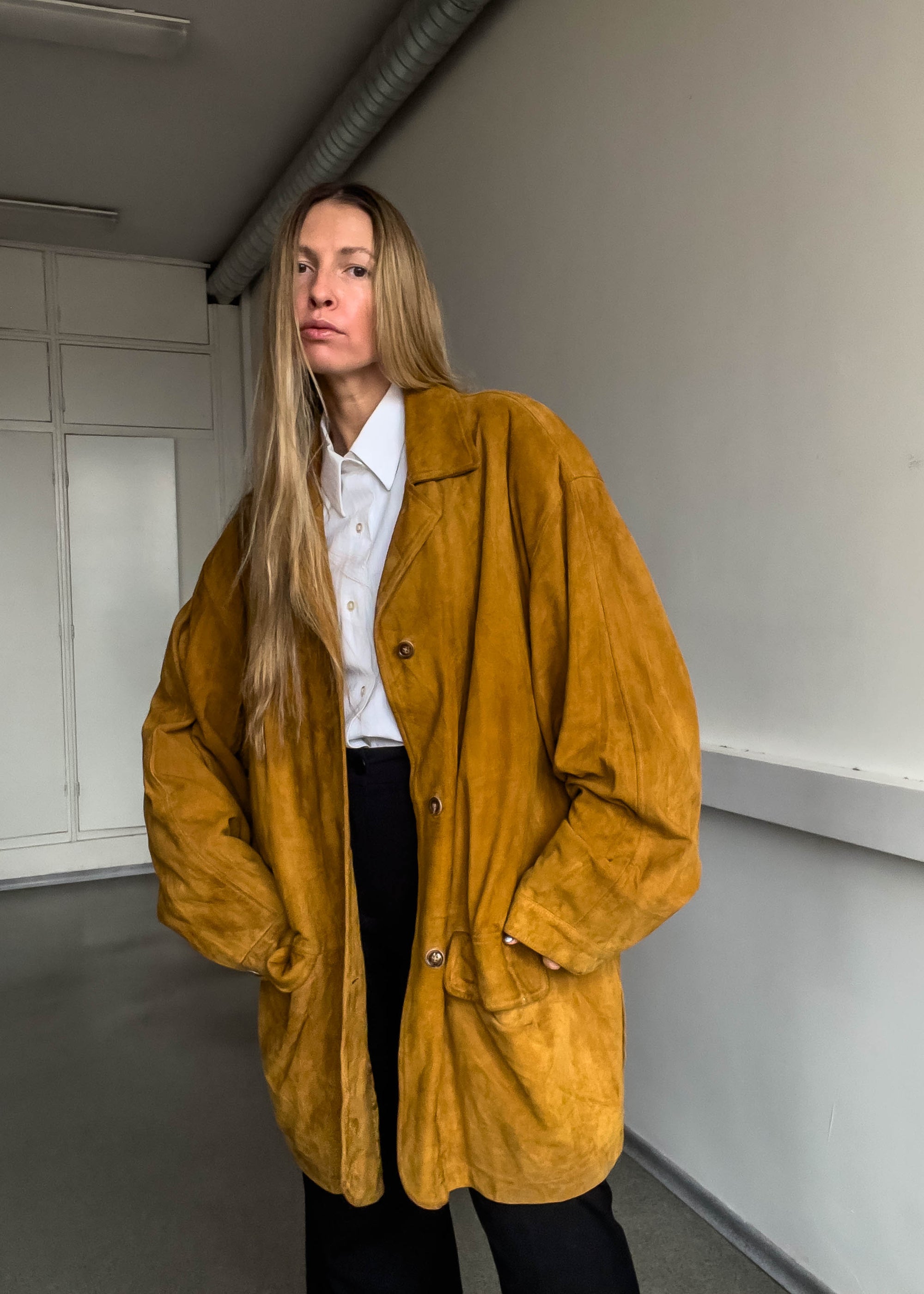 Vintage Brown Oversized Suede Coat