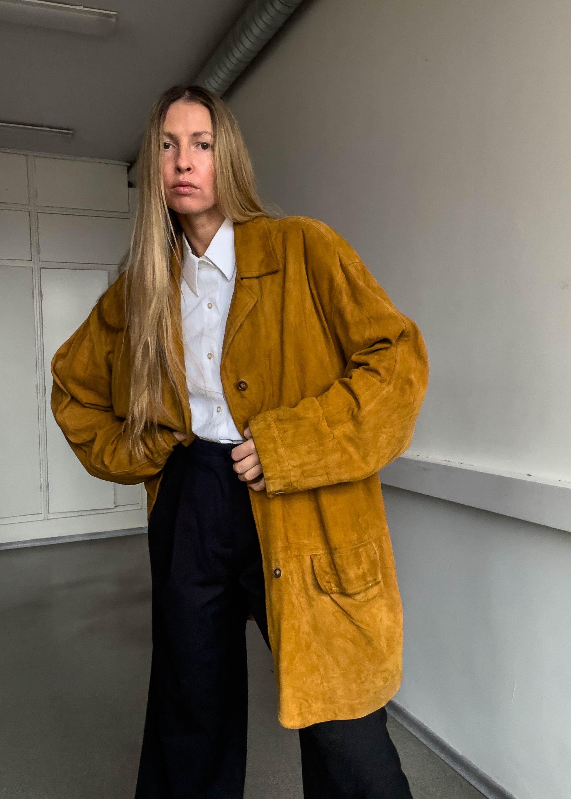 Vintage Brown Oversized Suede Coat