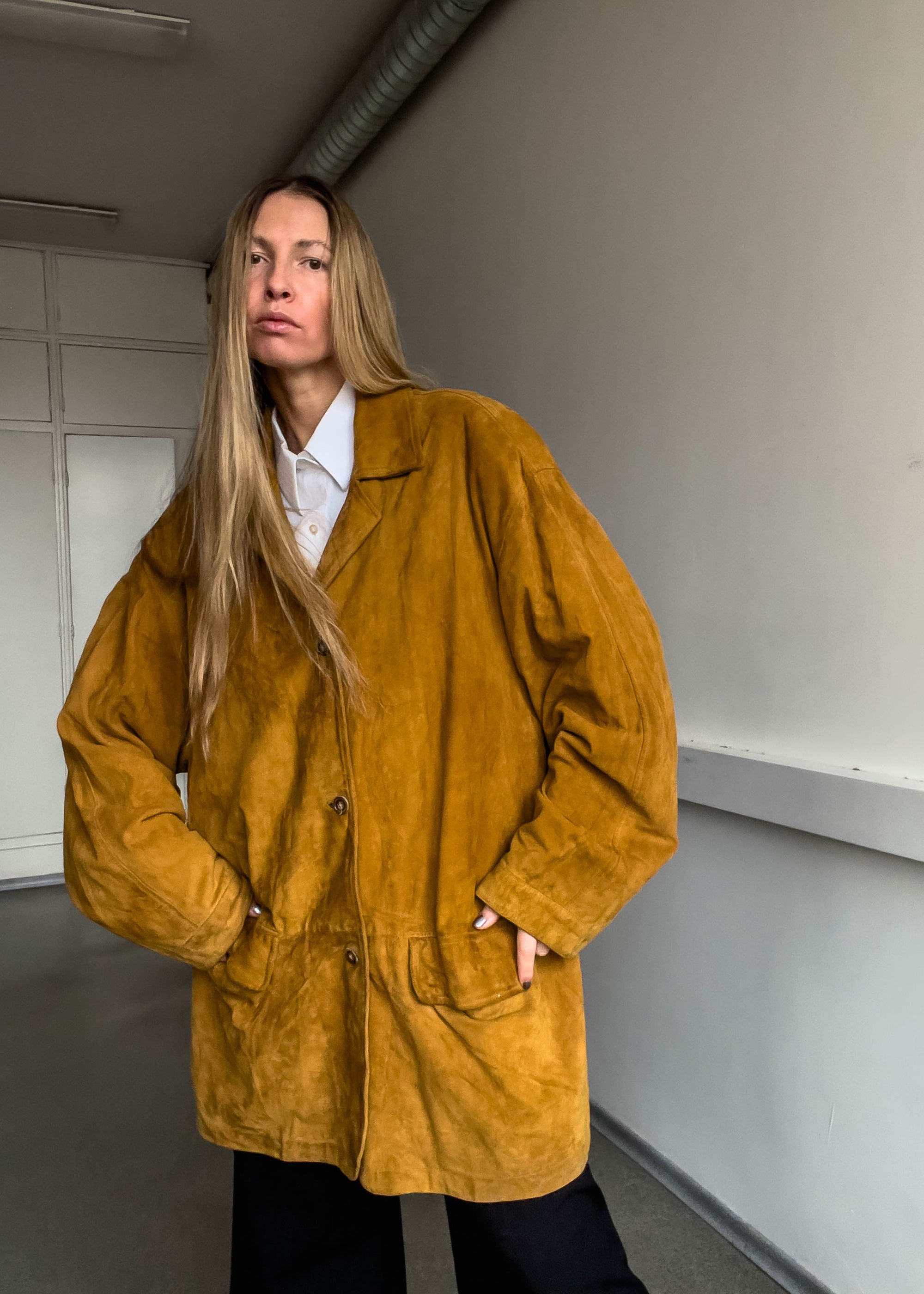 Vintage Brown Oversized Suede Coat