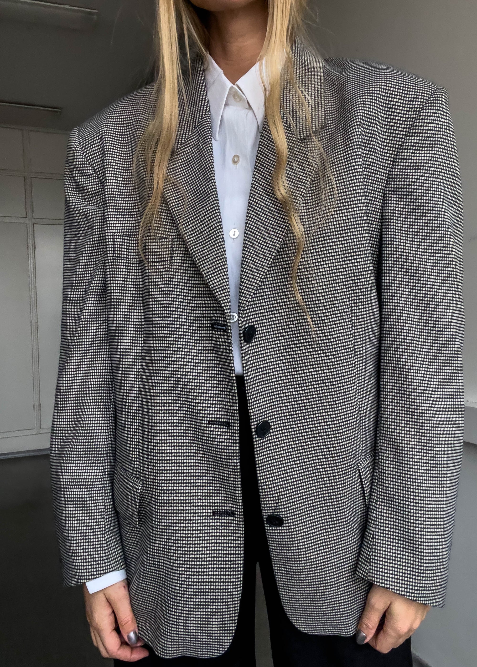 Vintage Checked Oversized Blazer in Blue & White