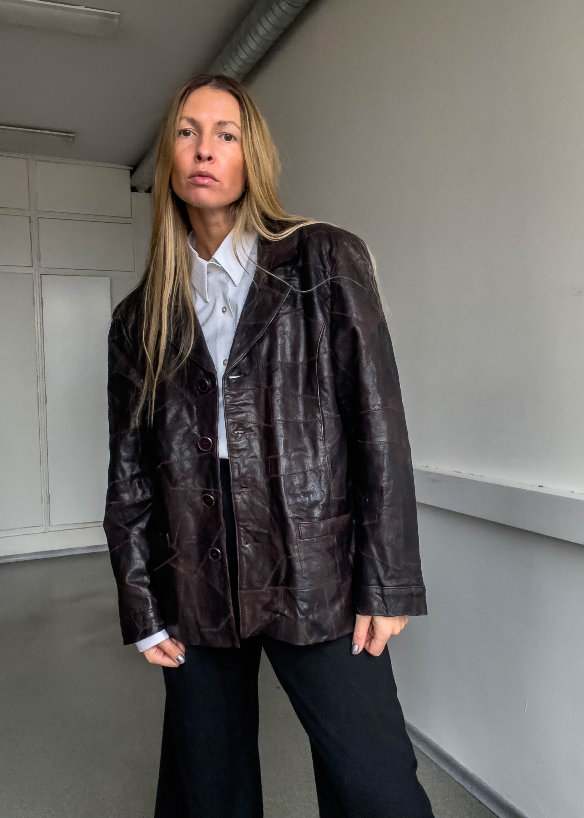 Vintage Brown Oversized Leather Jacket