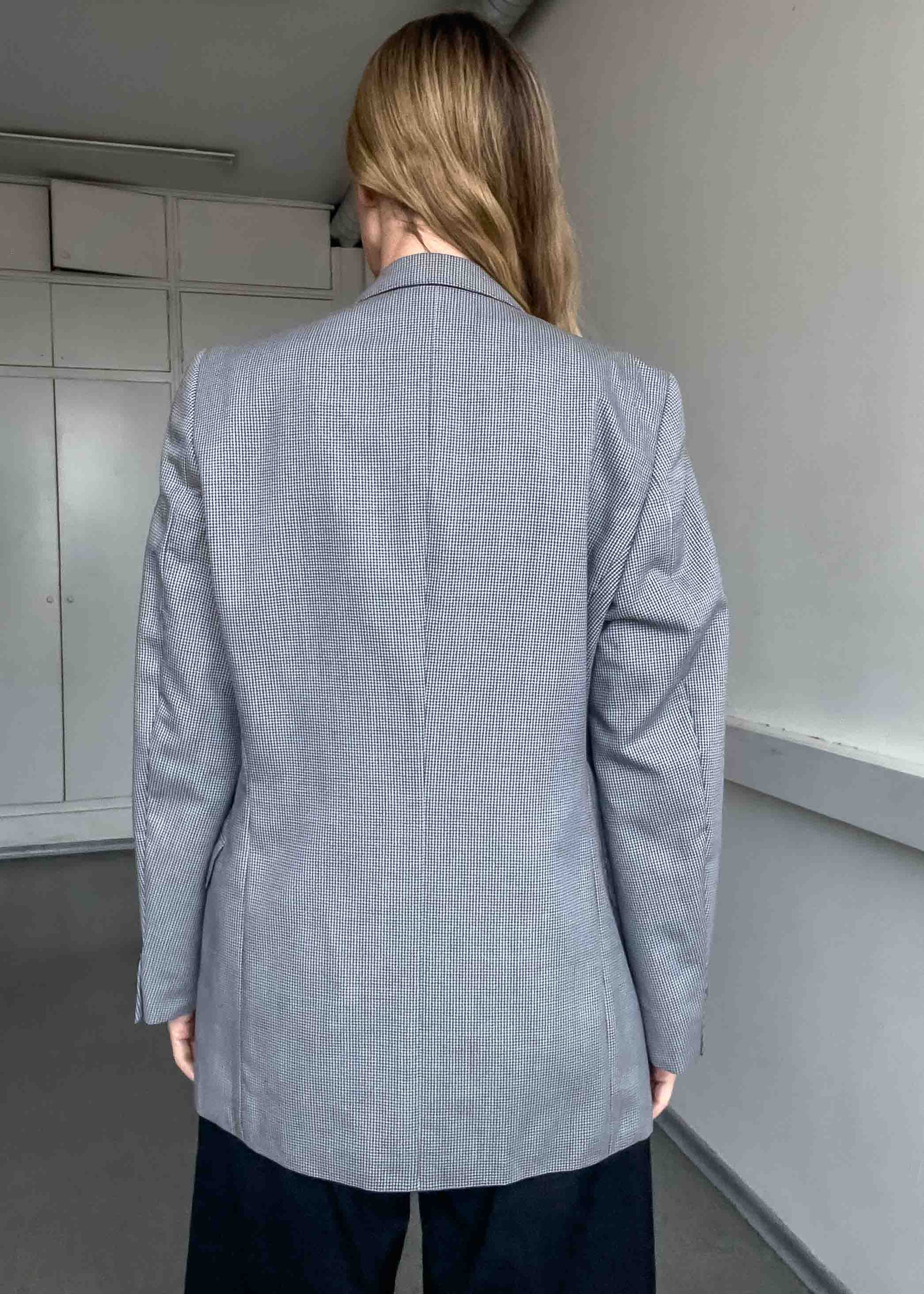 Vintage Grey Checked Oversized Blazer