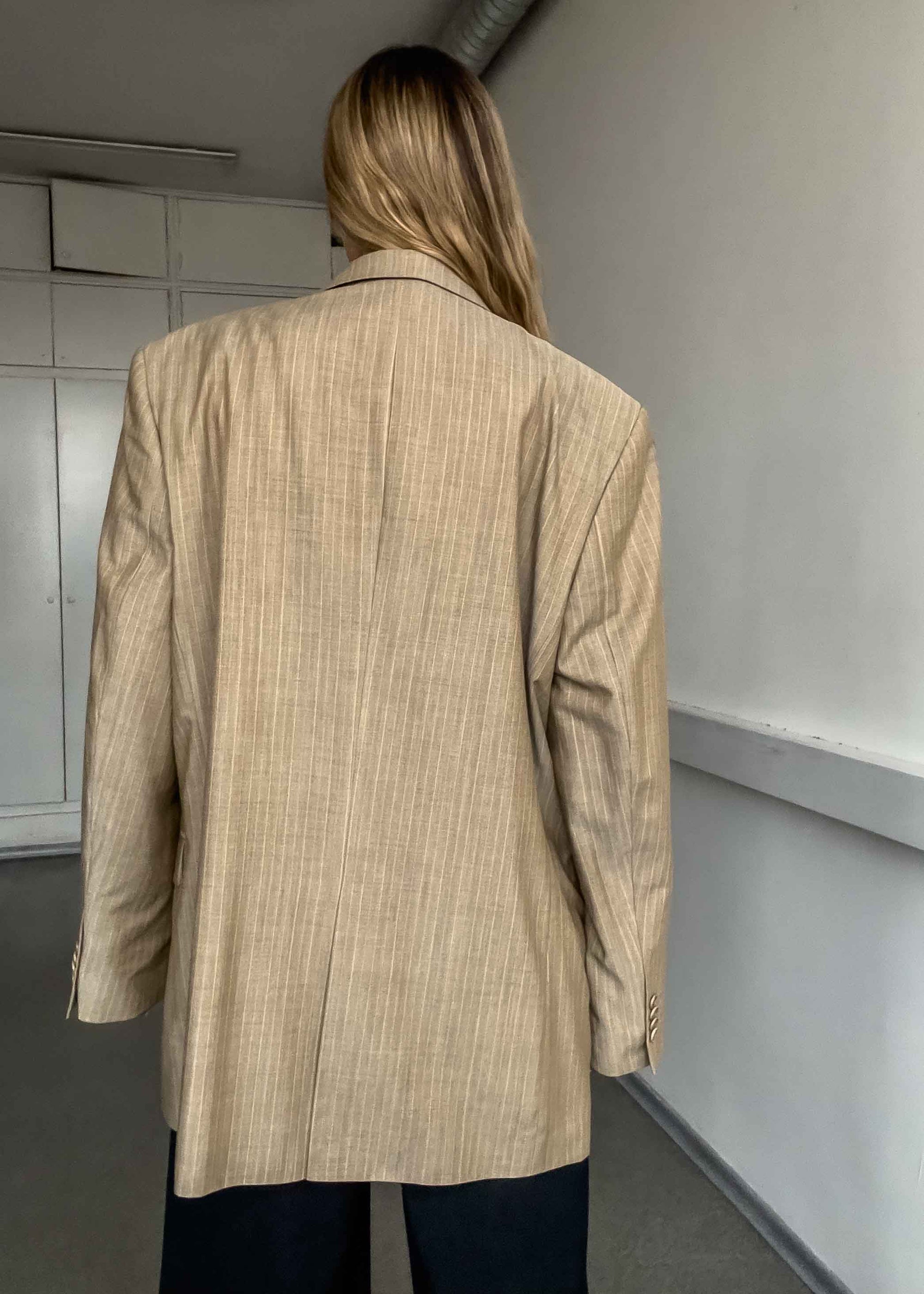 Vintage Beige Stripy Oversized Blazer