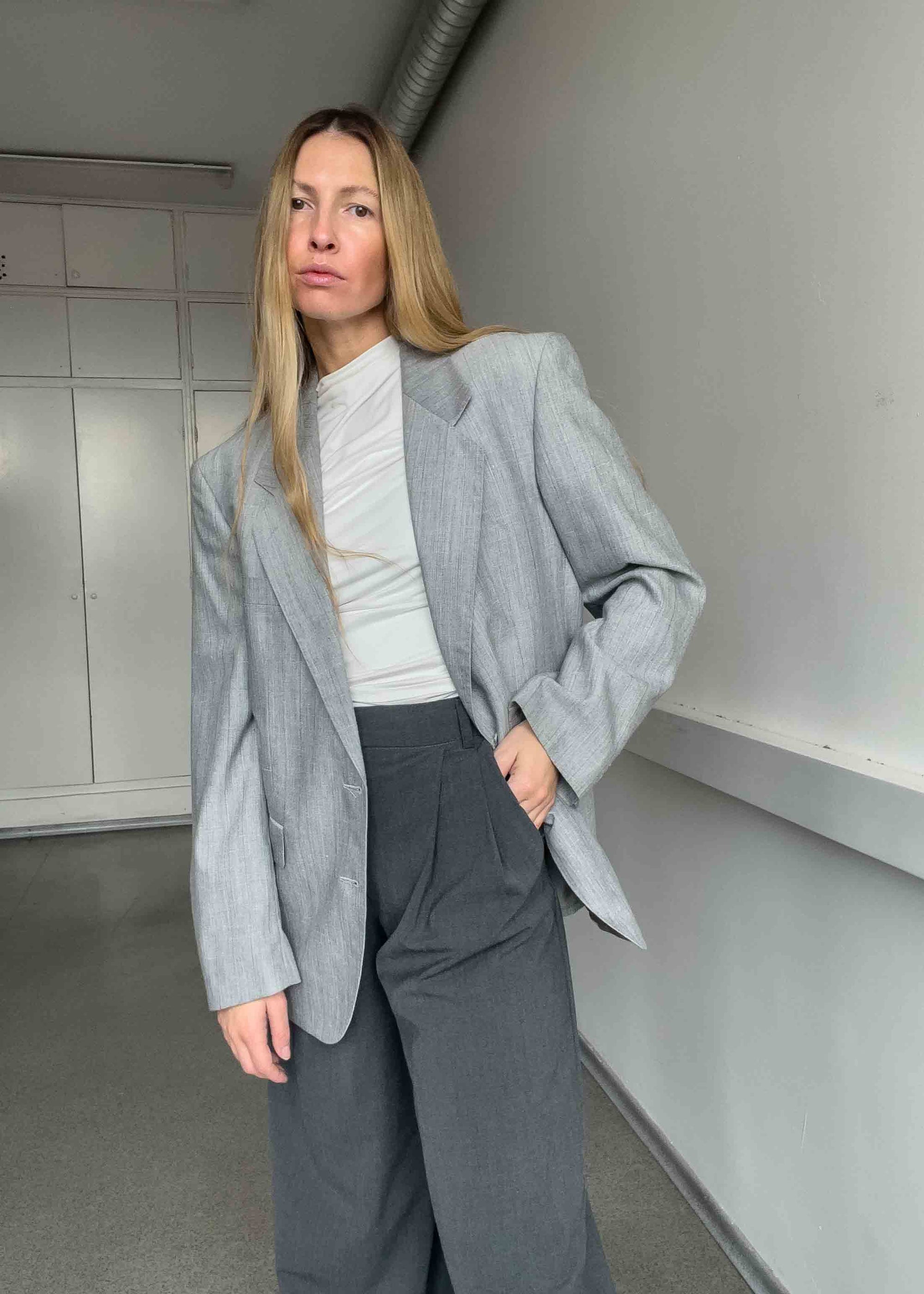 Vintage Light Grey Oversized Blazer