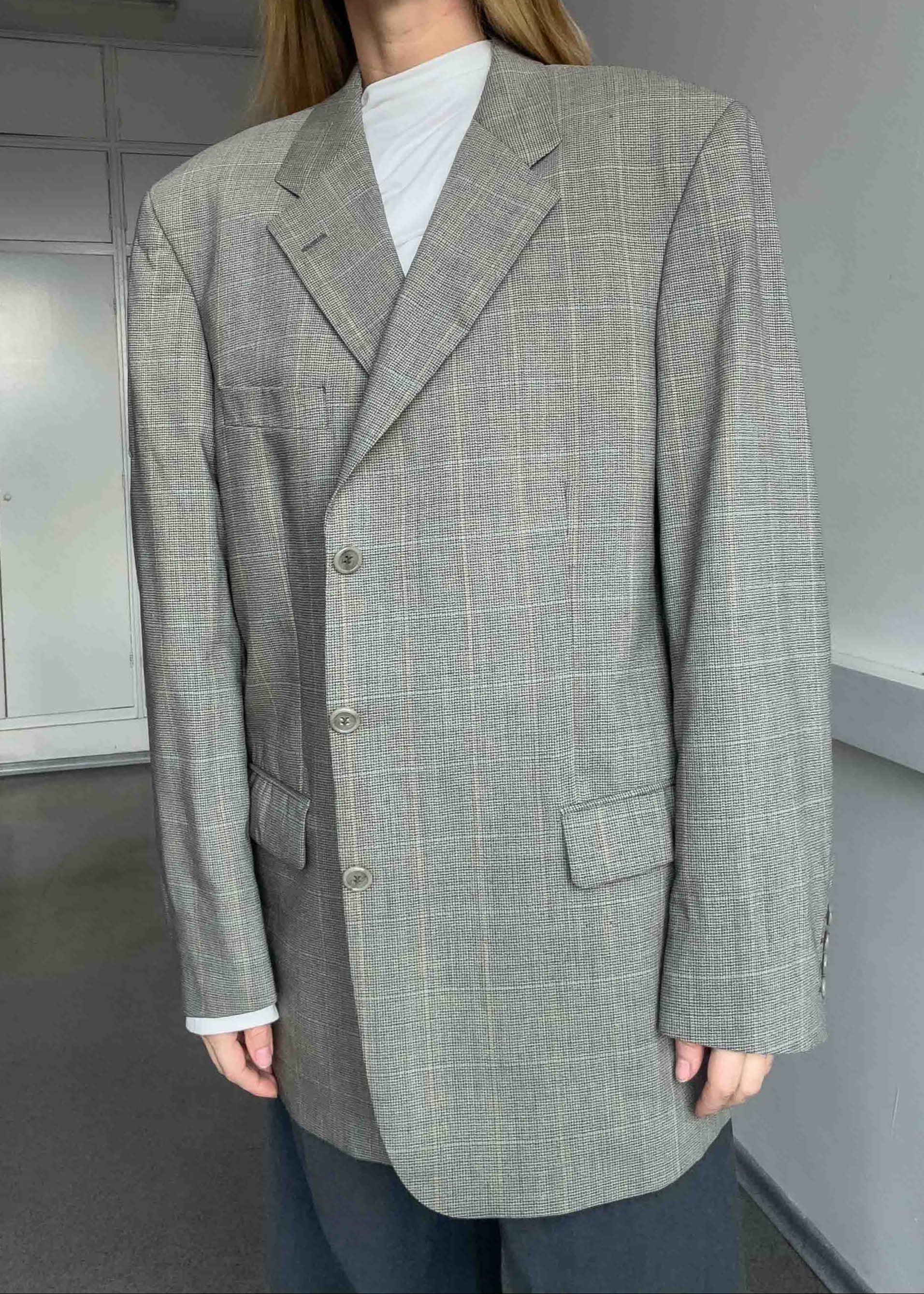 Vintage Grey Checked Oversized Blazer