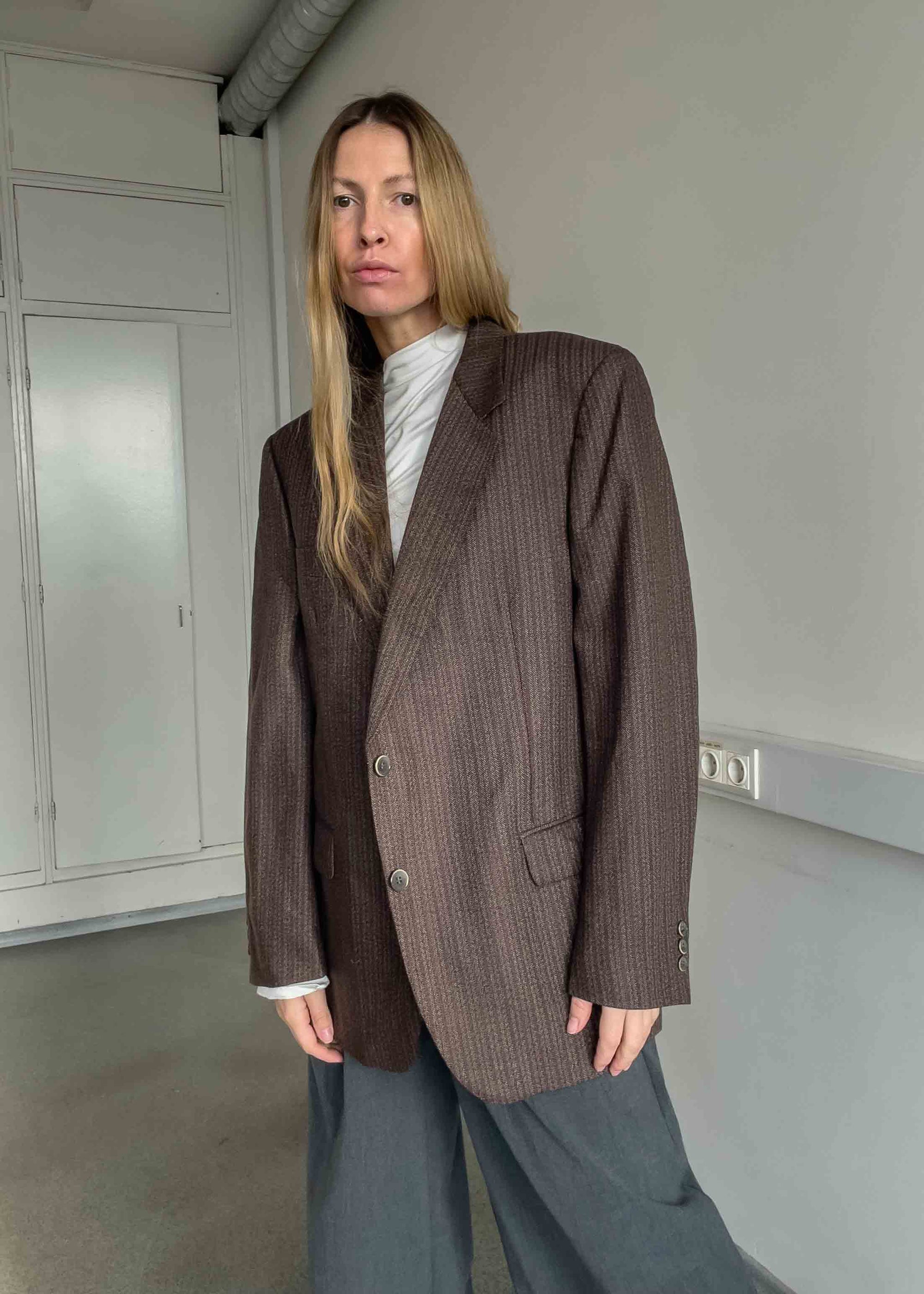 Vintage Brown Stripy Oversized Blazer