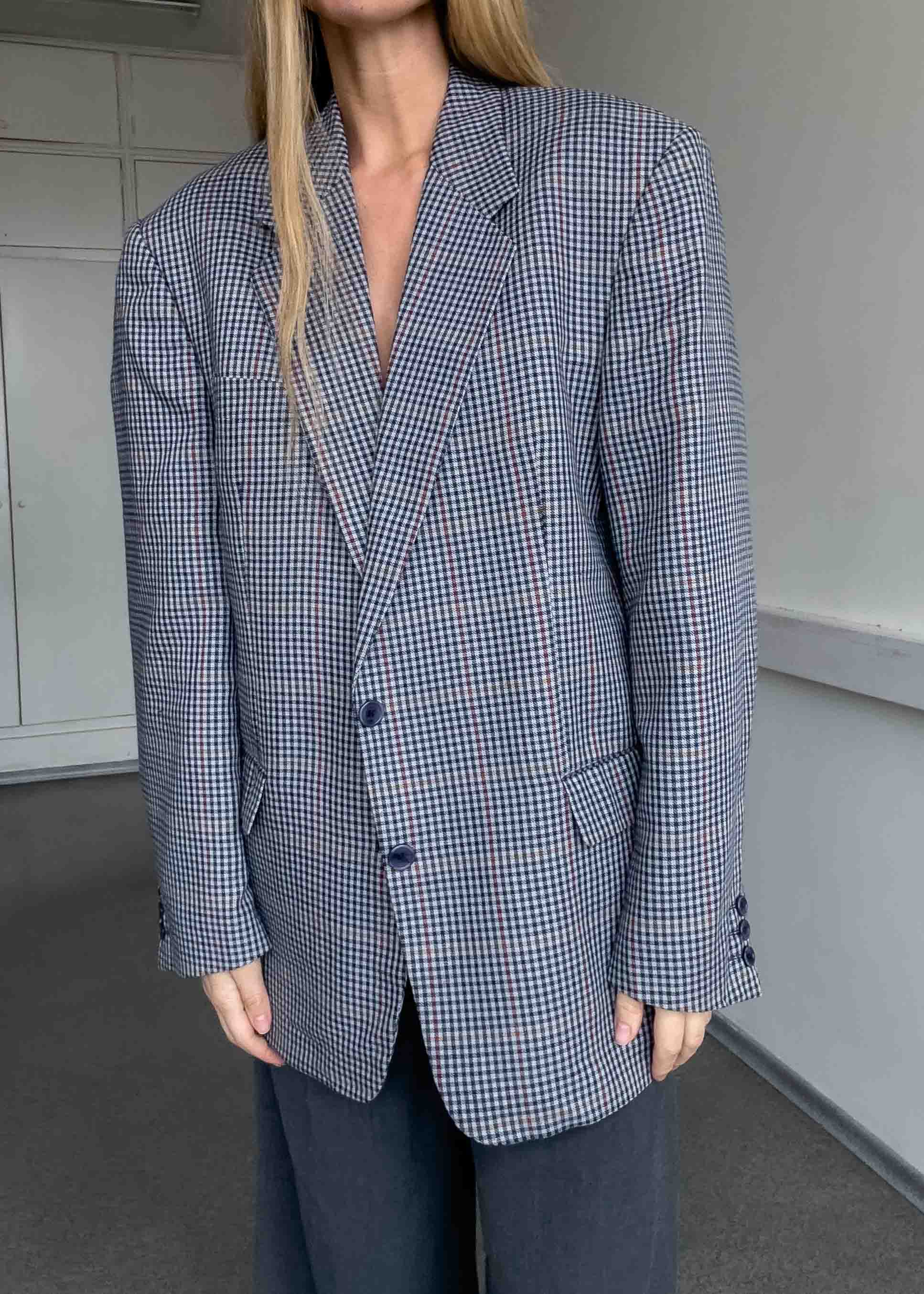 Vintage Blue Checked Oversized Blazer