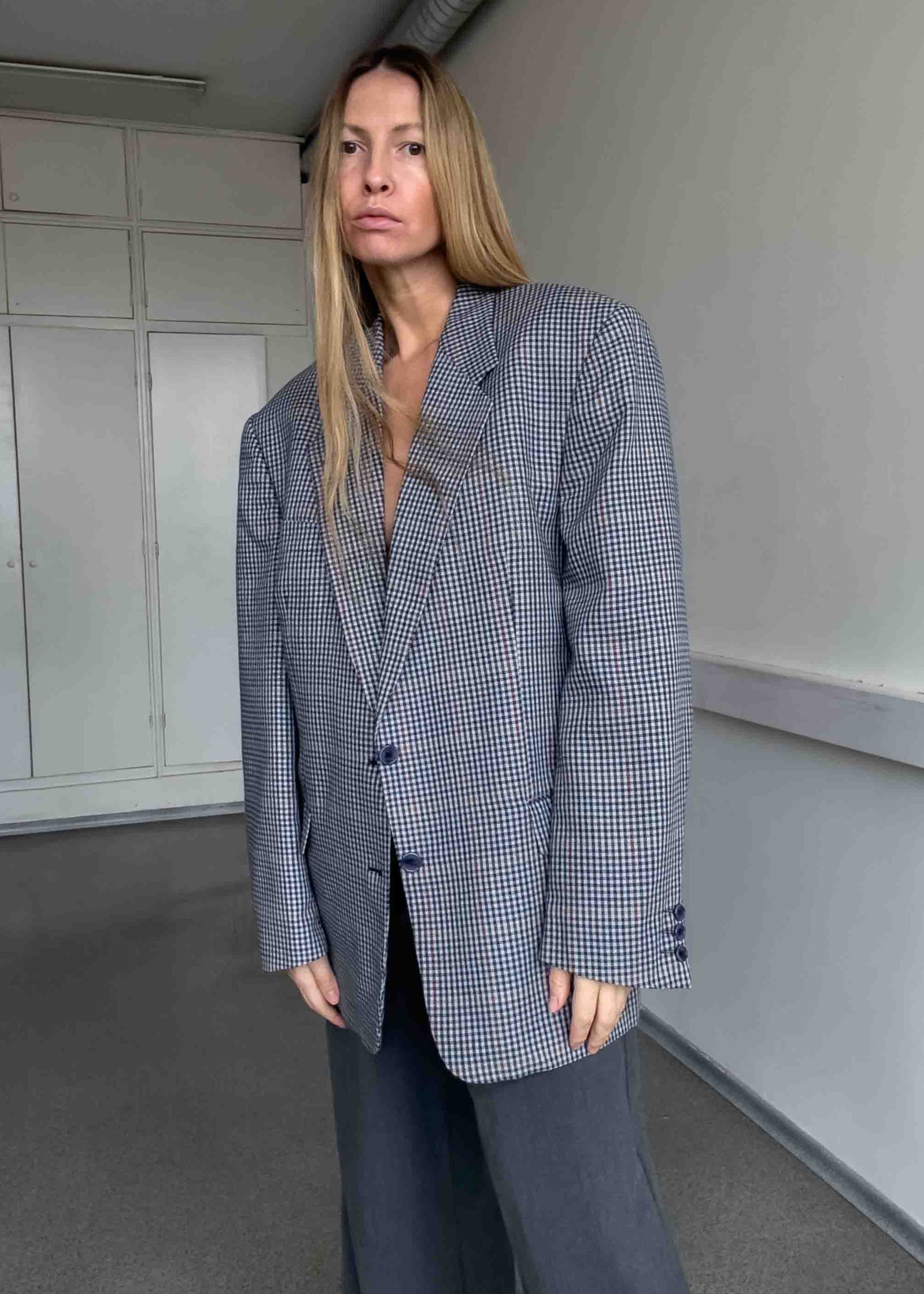 Vintage Blue Checked Oversized Blazer