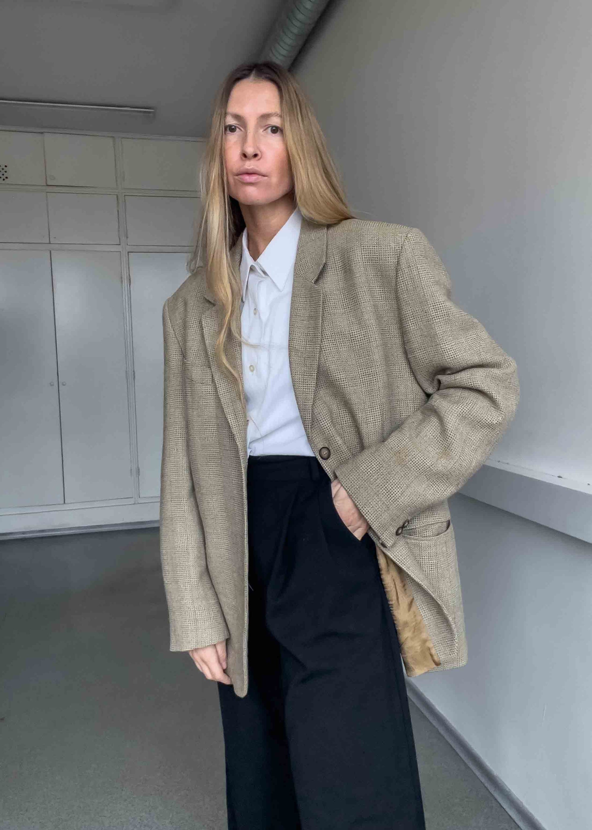 Vintage Oversized Blazer in Warm Grey Tones