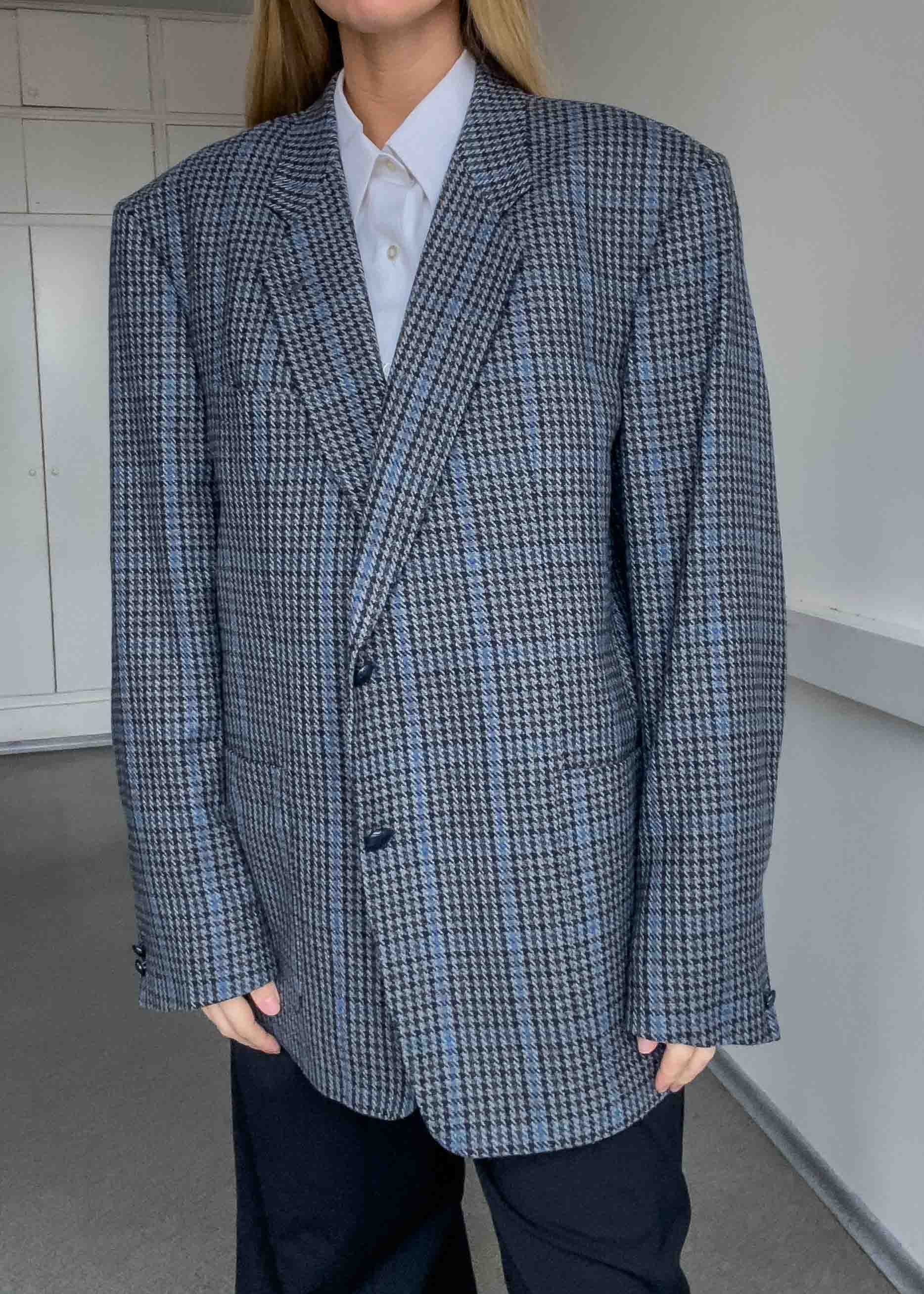 Vintage Blue Checked Oversized Blazer