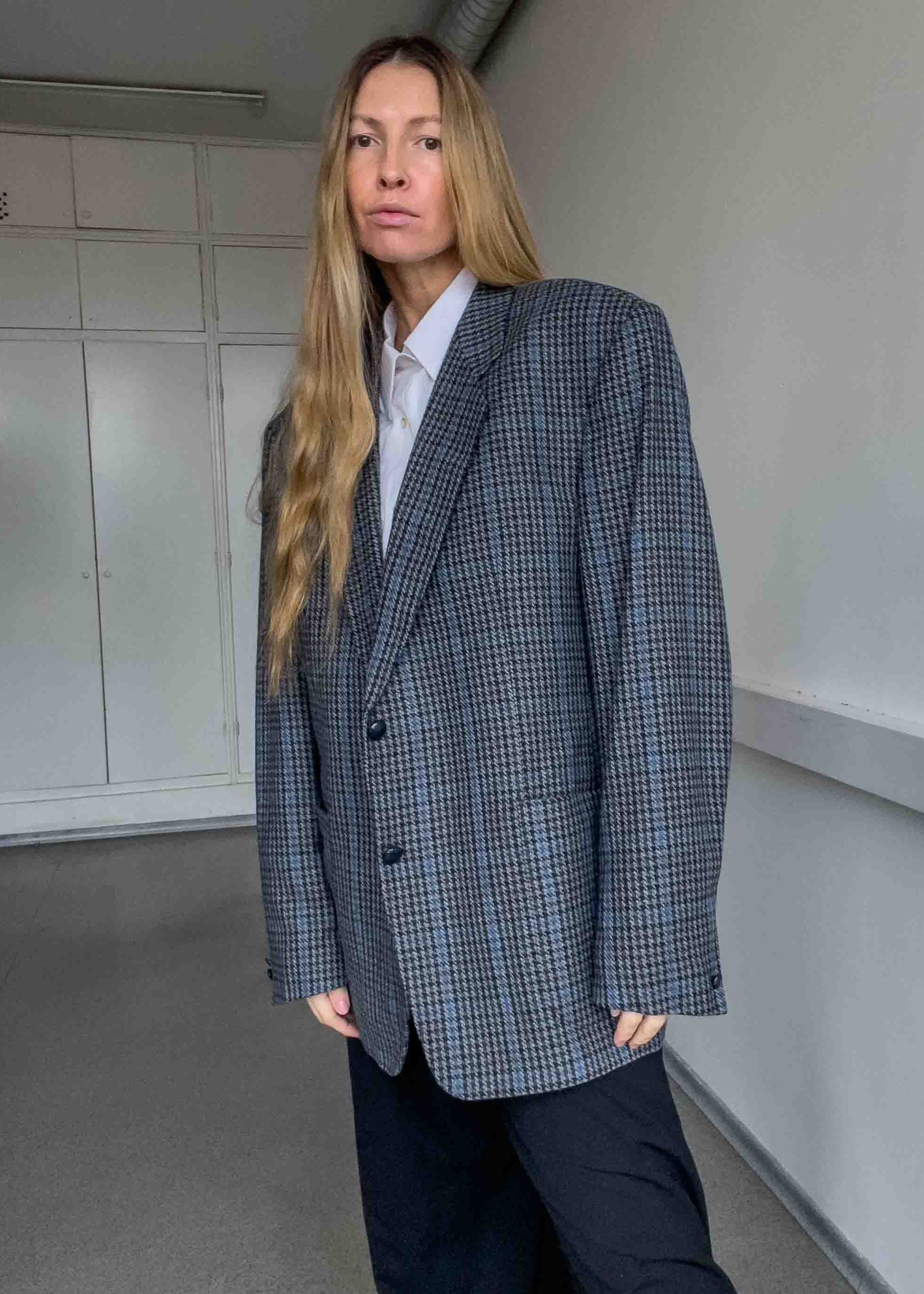 Vintage Blue Checked Oversized Blazer